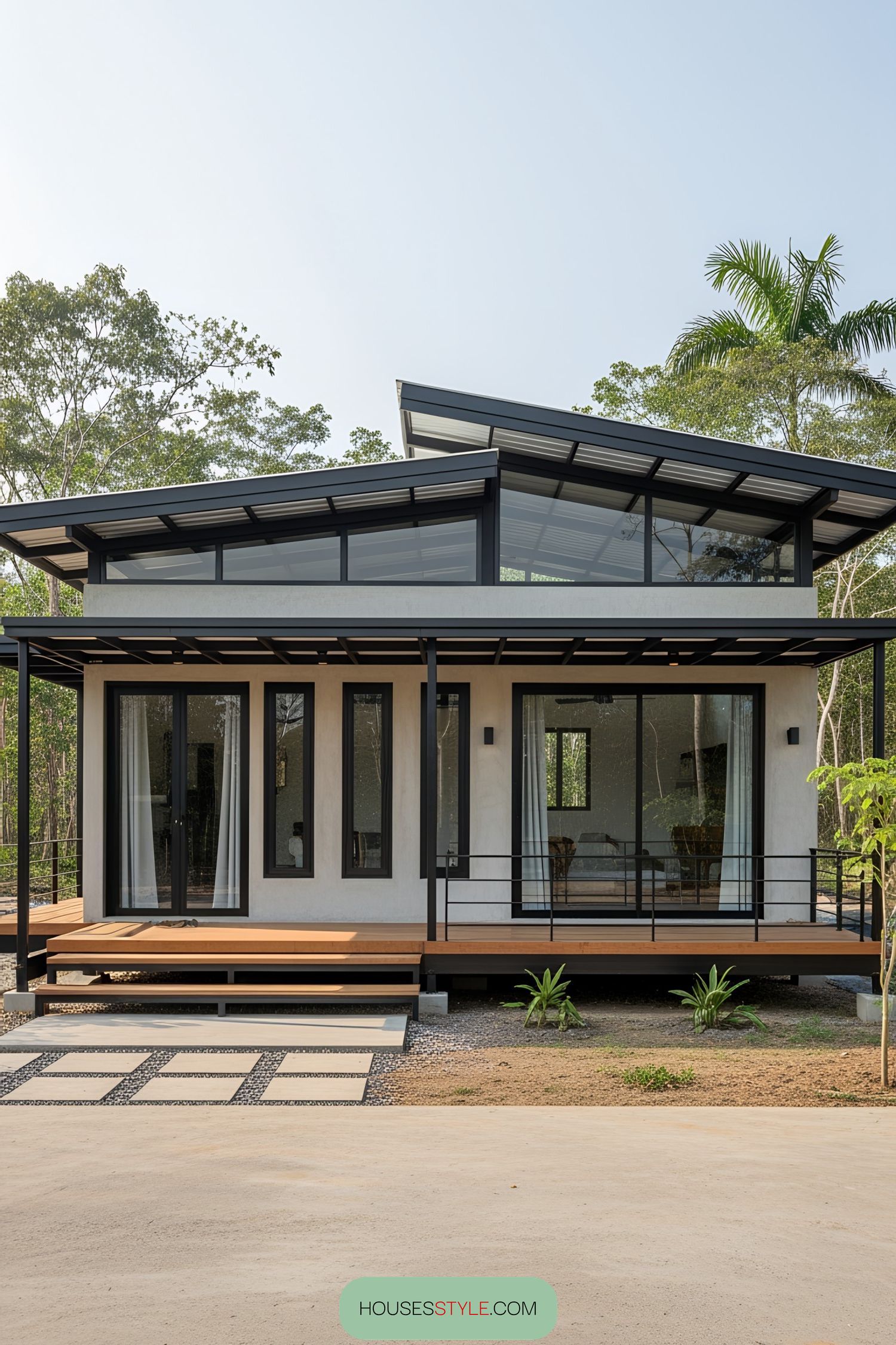 Compact modern house with large windows and sleek design