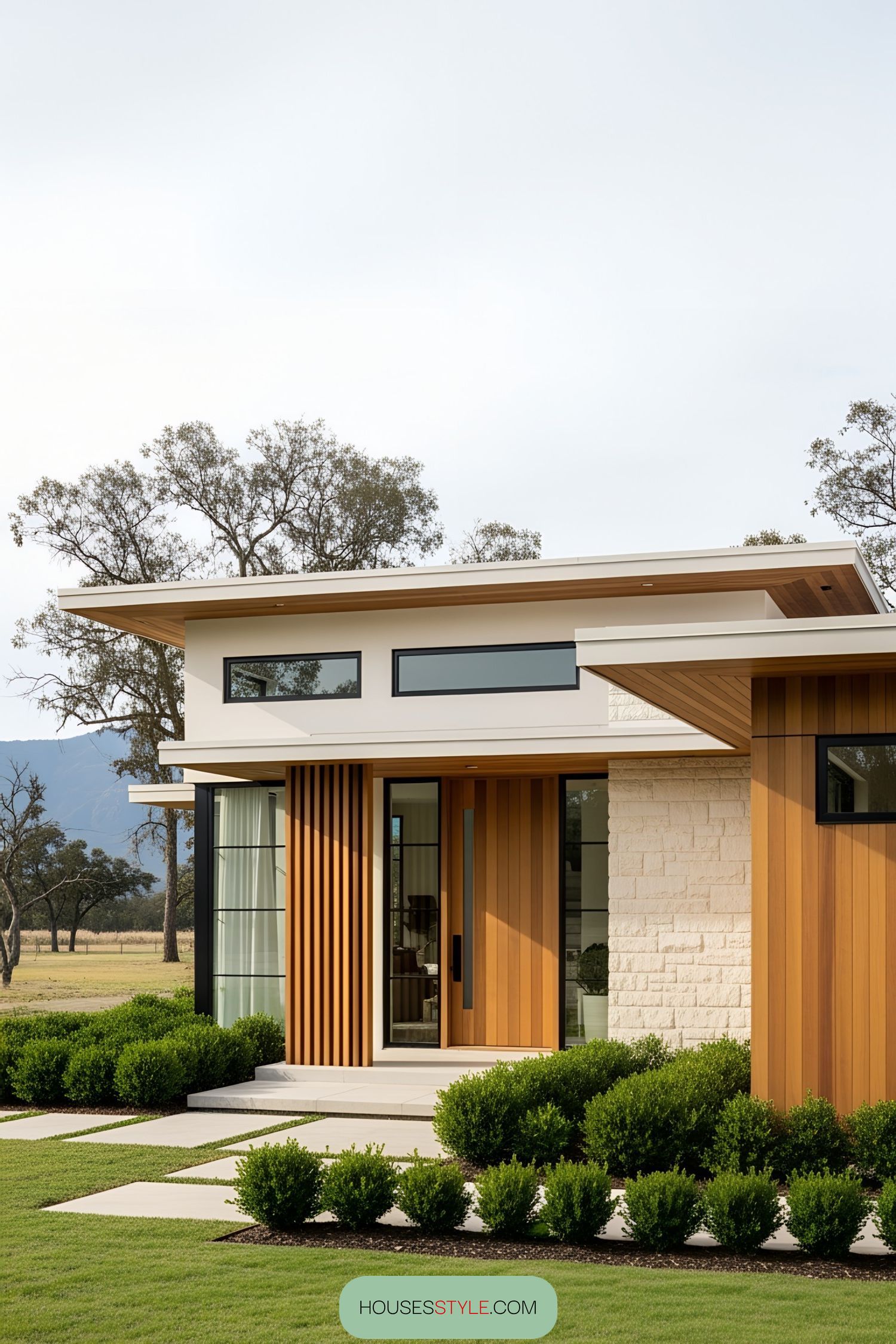 Contemporary bungalow with clean lines and wooden accents