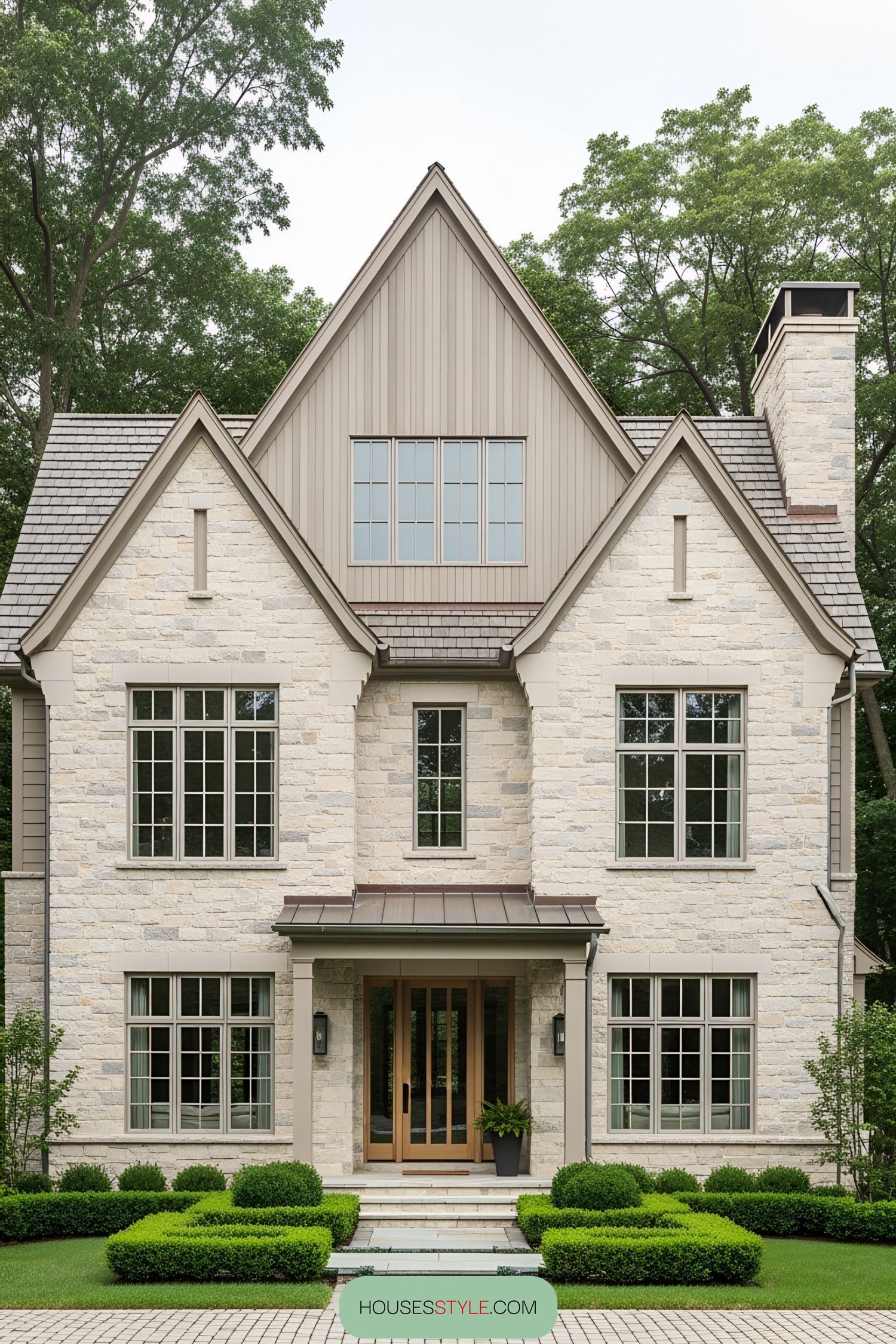 Charming rustic house with a stone facade and lush greenery