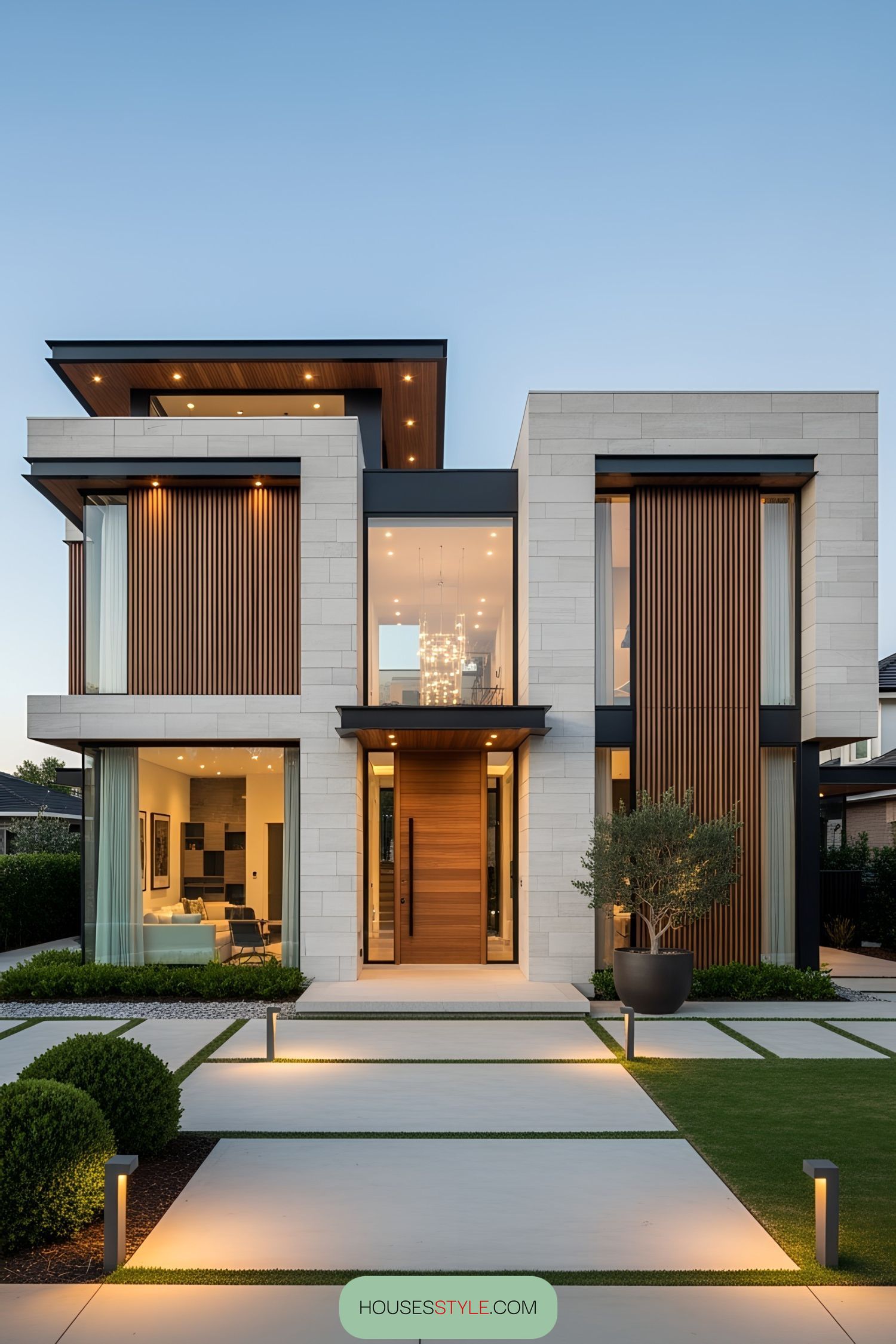 Sophisticated modern villa with sleek lines and wood accents