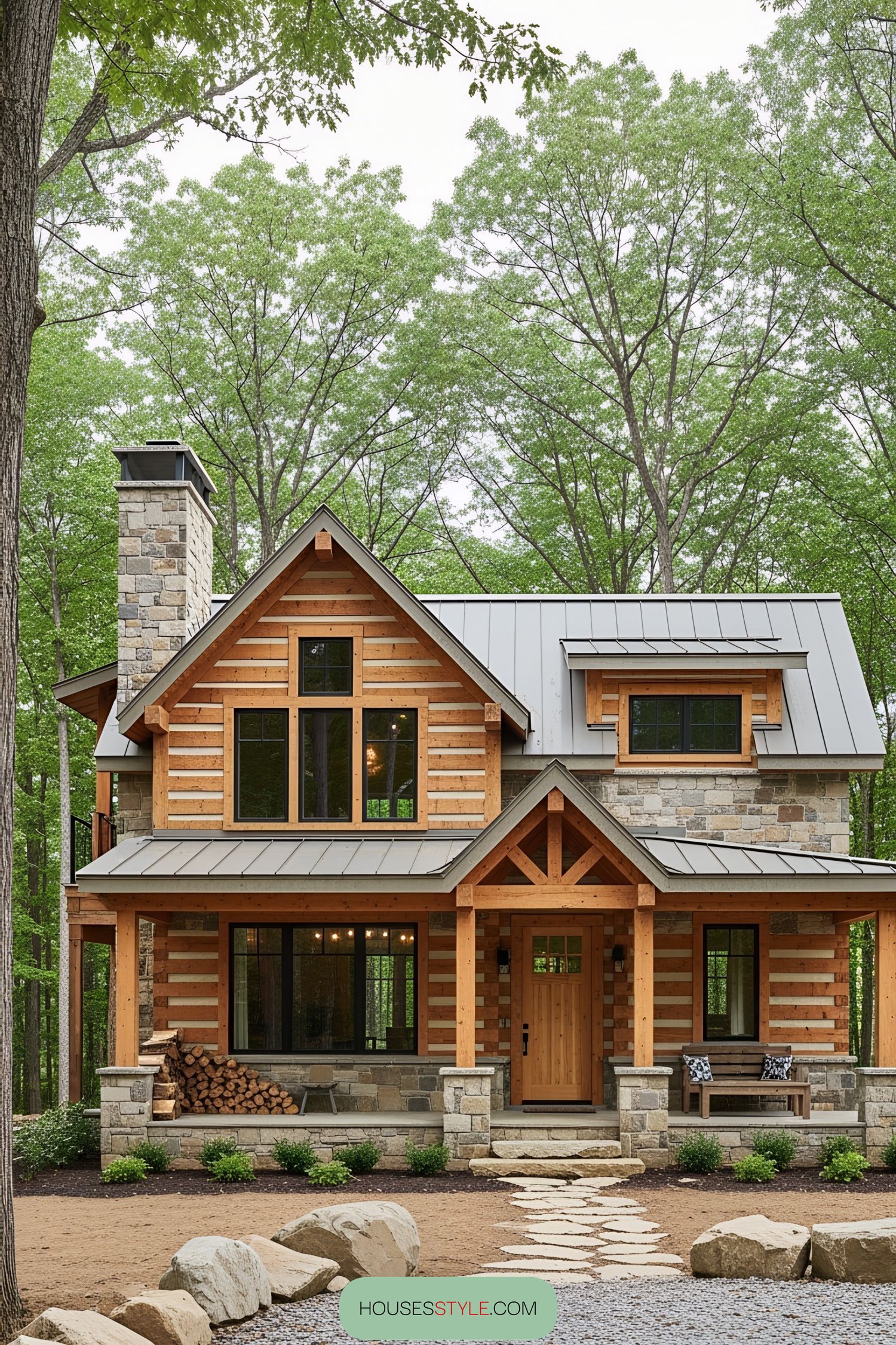 Wooden cabin surrounded by trees