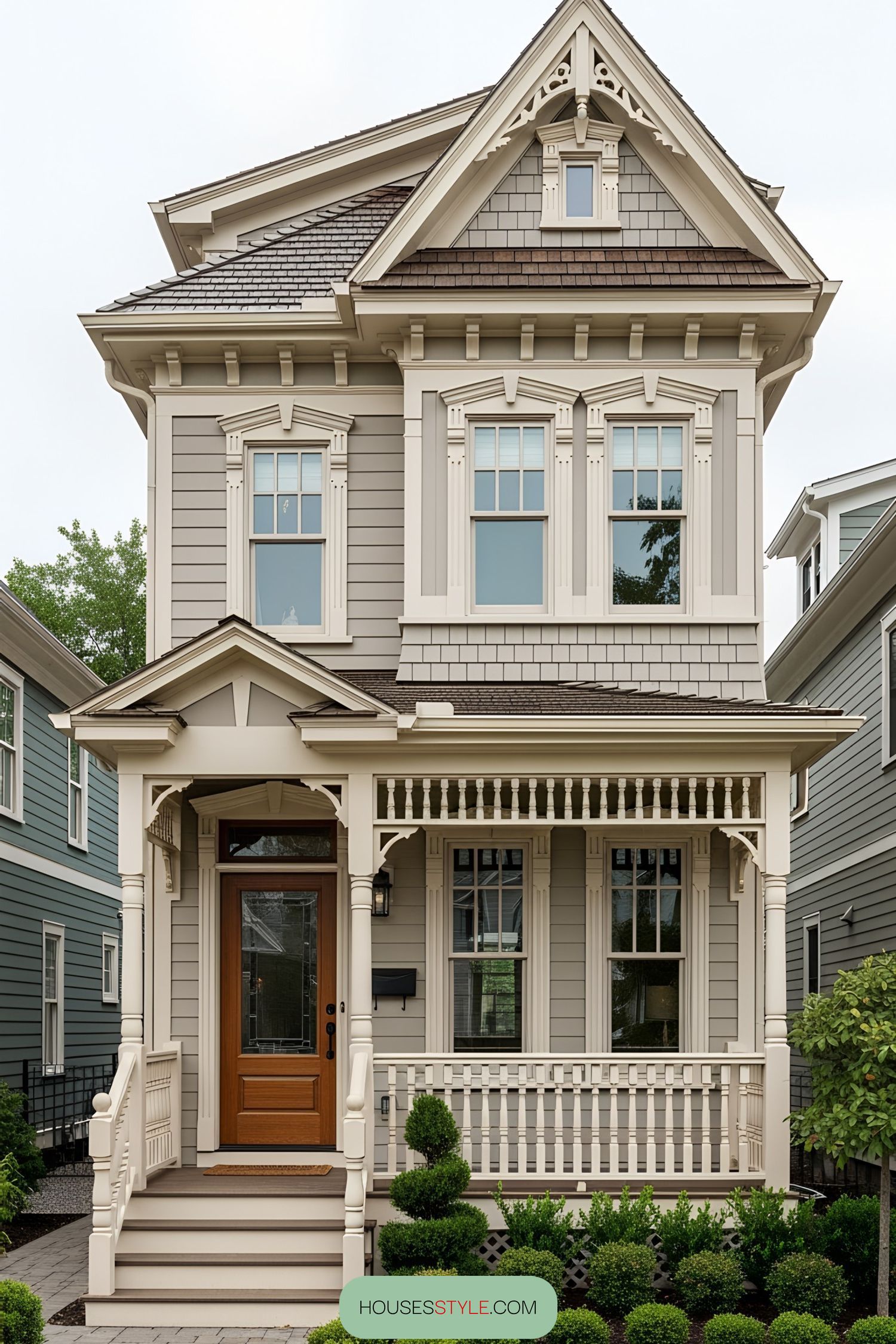 Elegant Victorian tiny house with intricate woodwork