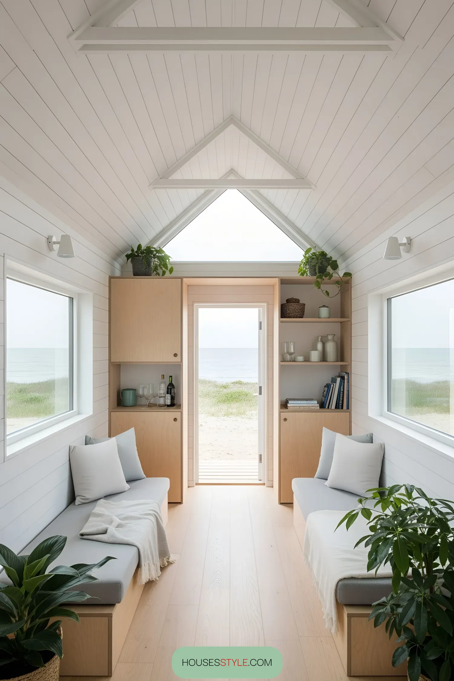 Bright coastal interior with ocean view