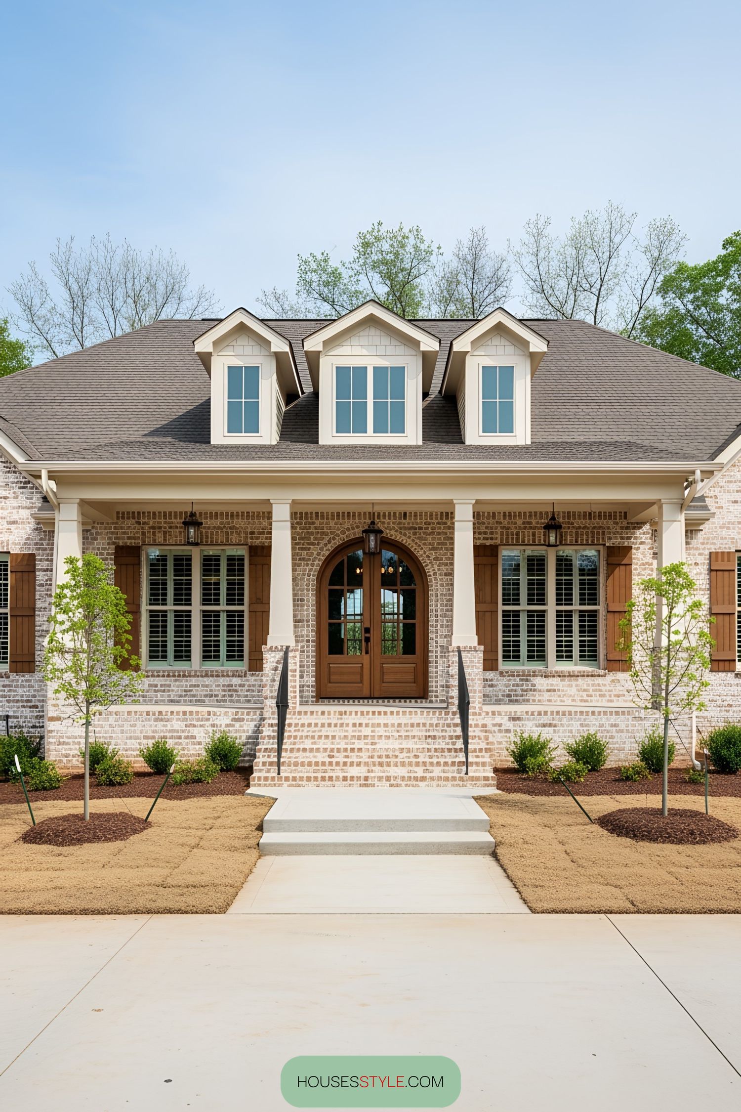 Cozy brick home with a welcoming front porch and arched entrance