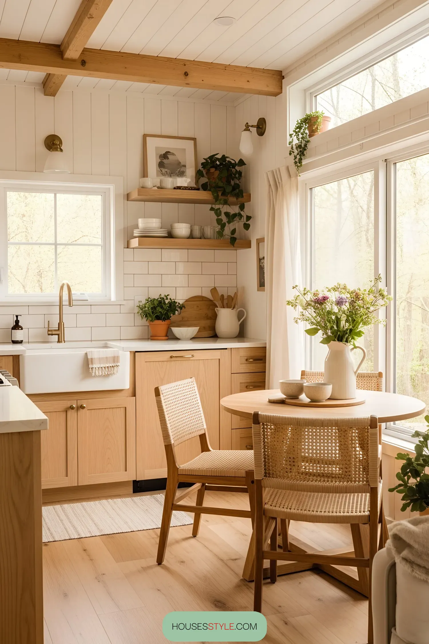 Bright and cozy kitchen nook with wood accents