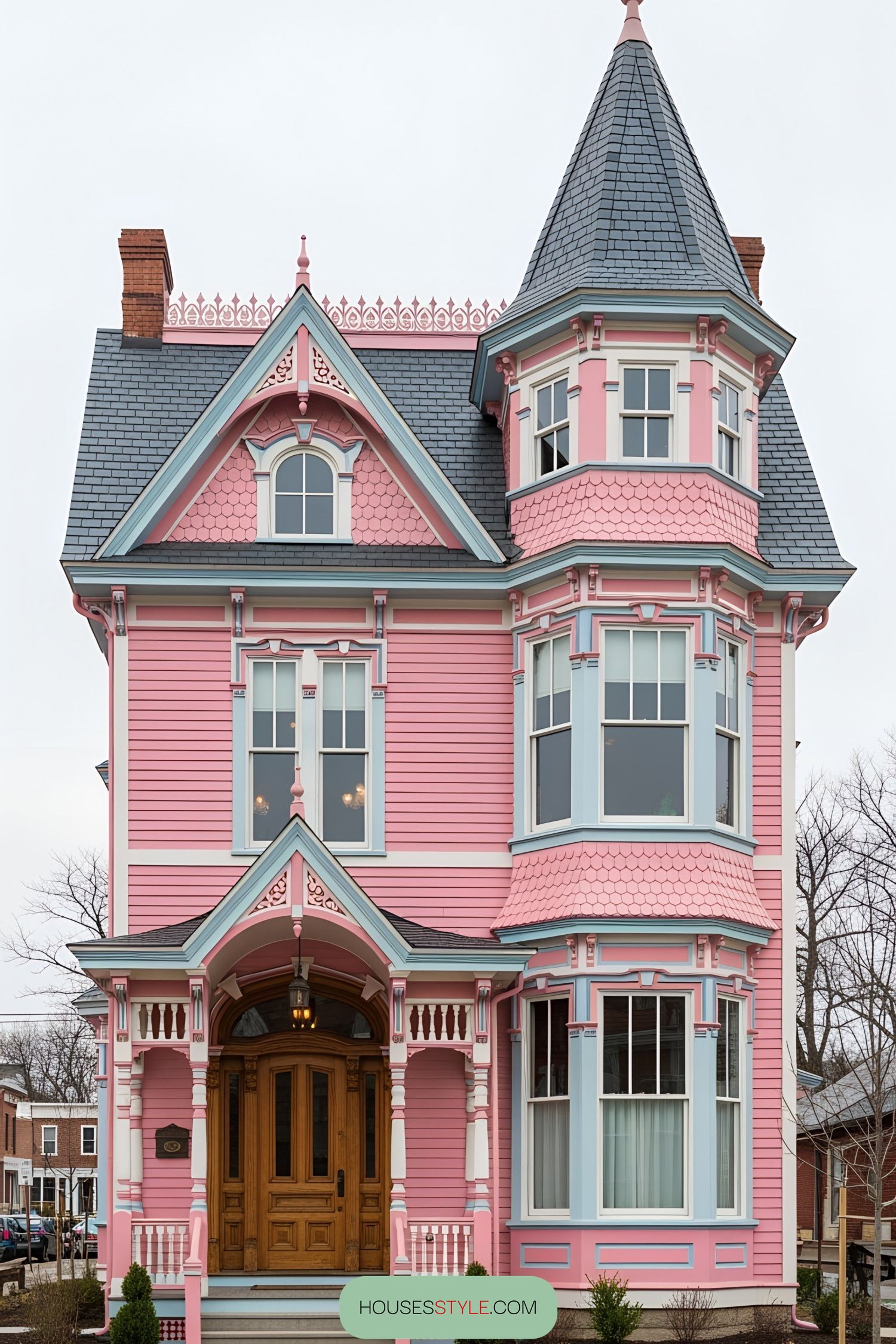 Charming Pink Victorian House with Turret