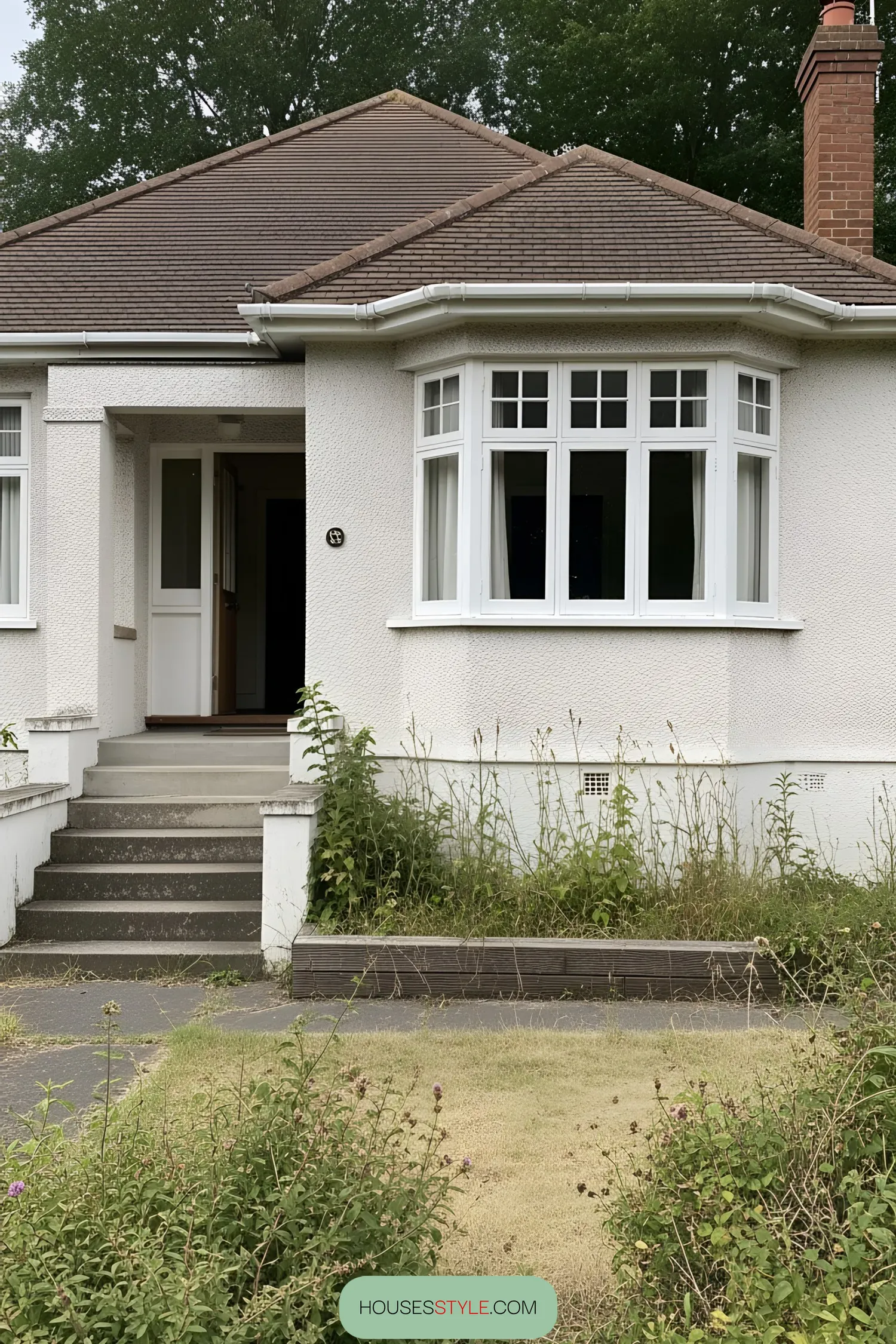 White bungalow with prominent bay window