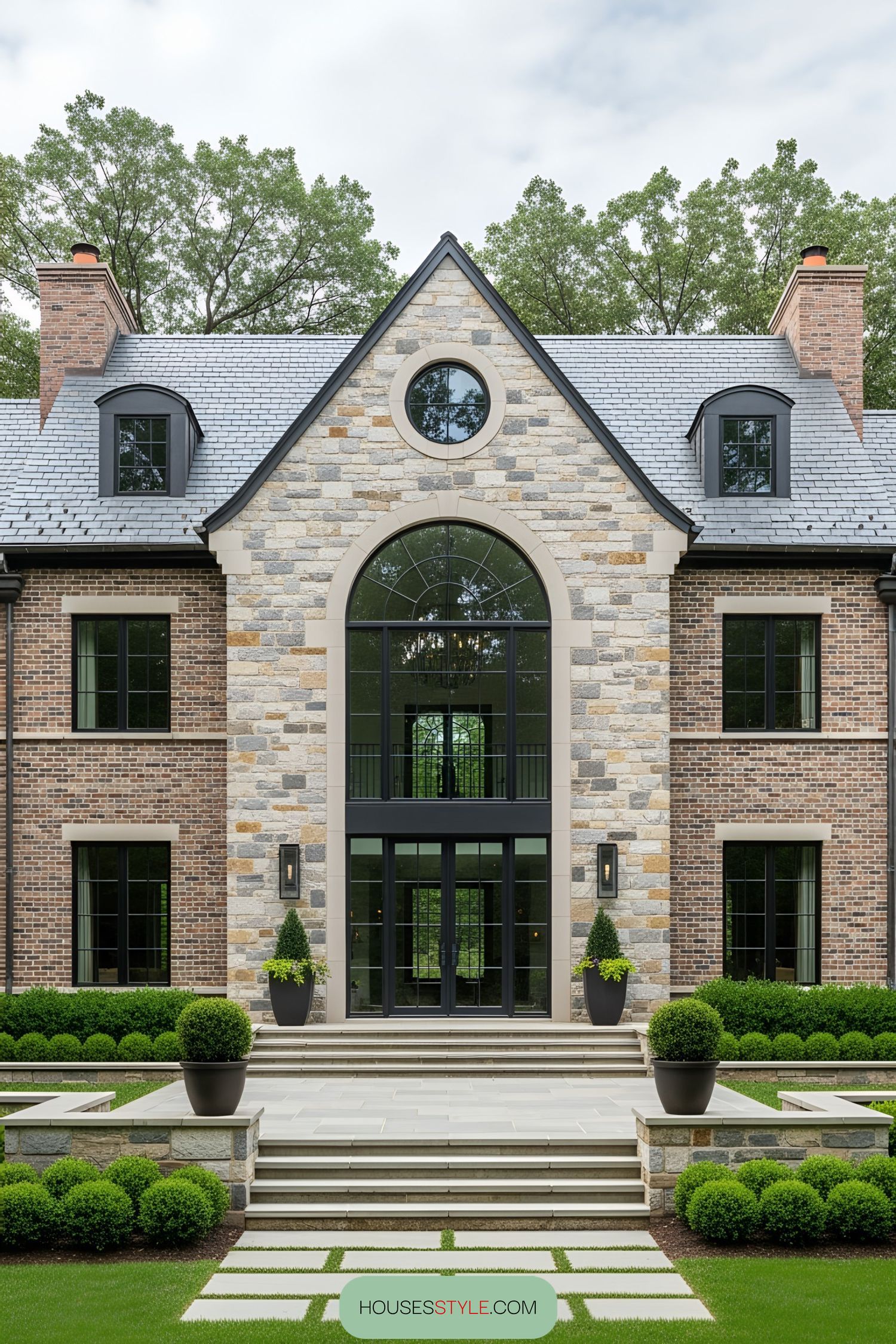 Luxurious brick house with round window
