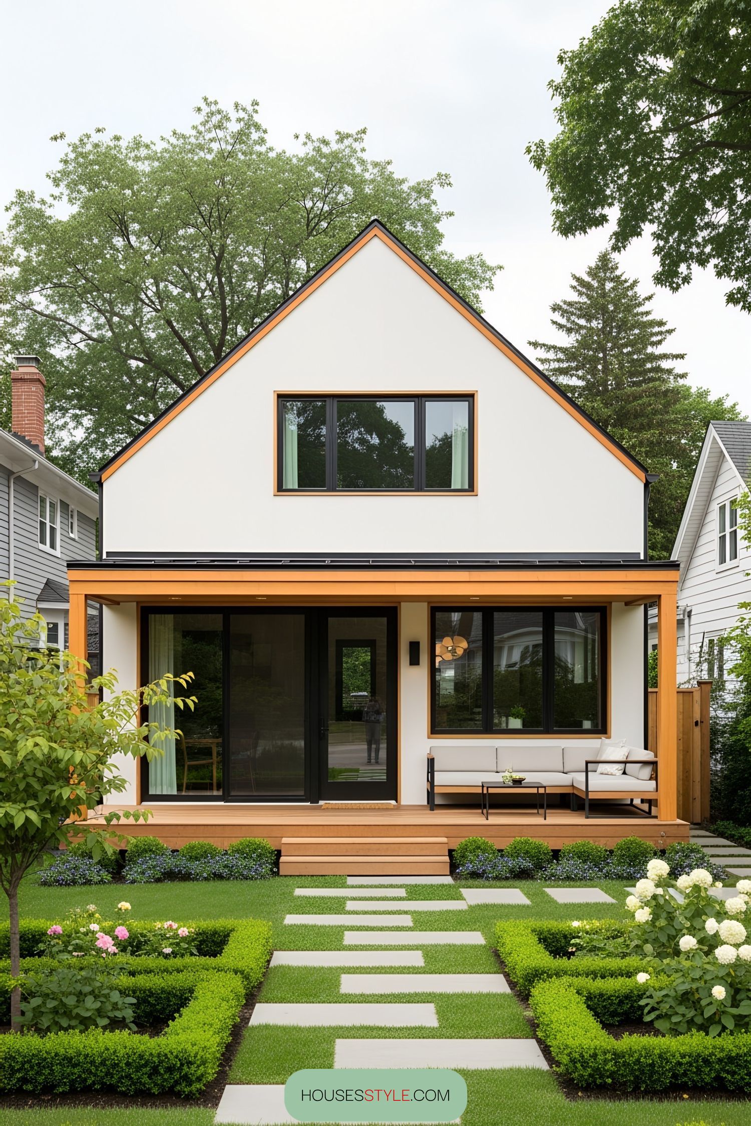 Modern bungalow with clean lines and lush garden