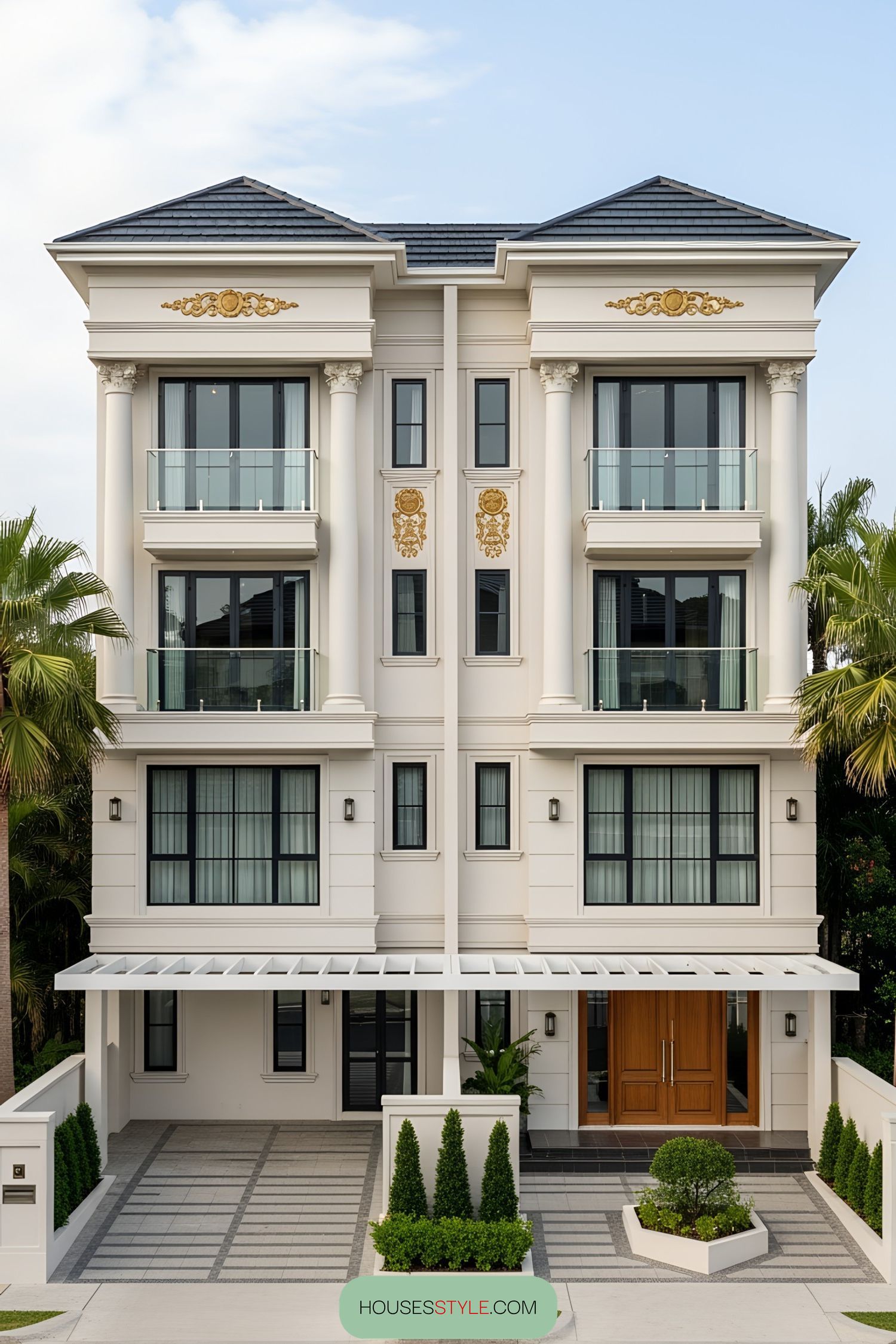 An elegant duplex house with symmetrical features