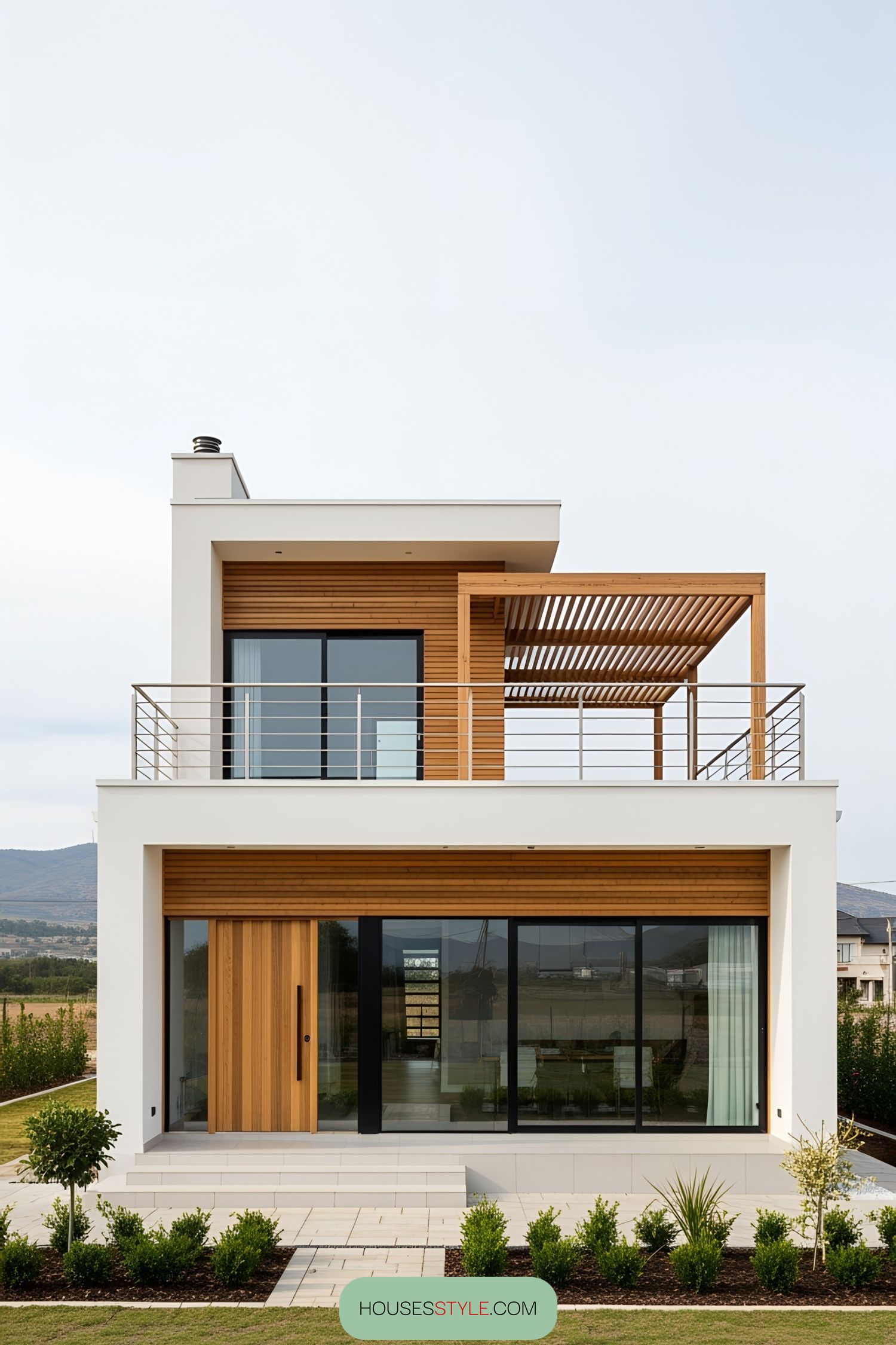Modern bungalow with rooftop deck on a clear day