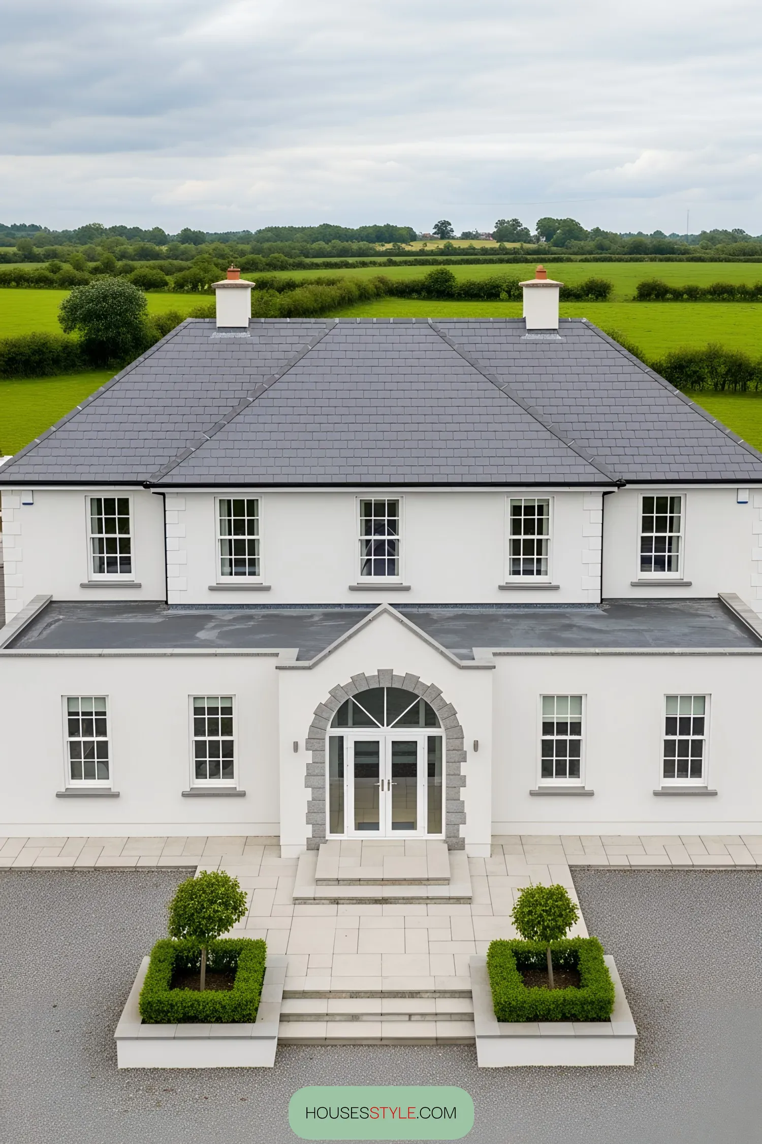 Stylish bungalow with classic charm and lush green surroundings