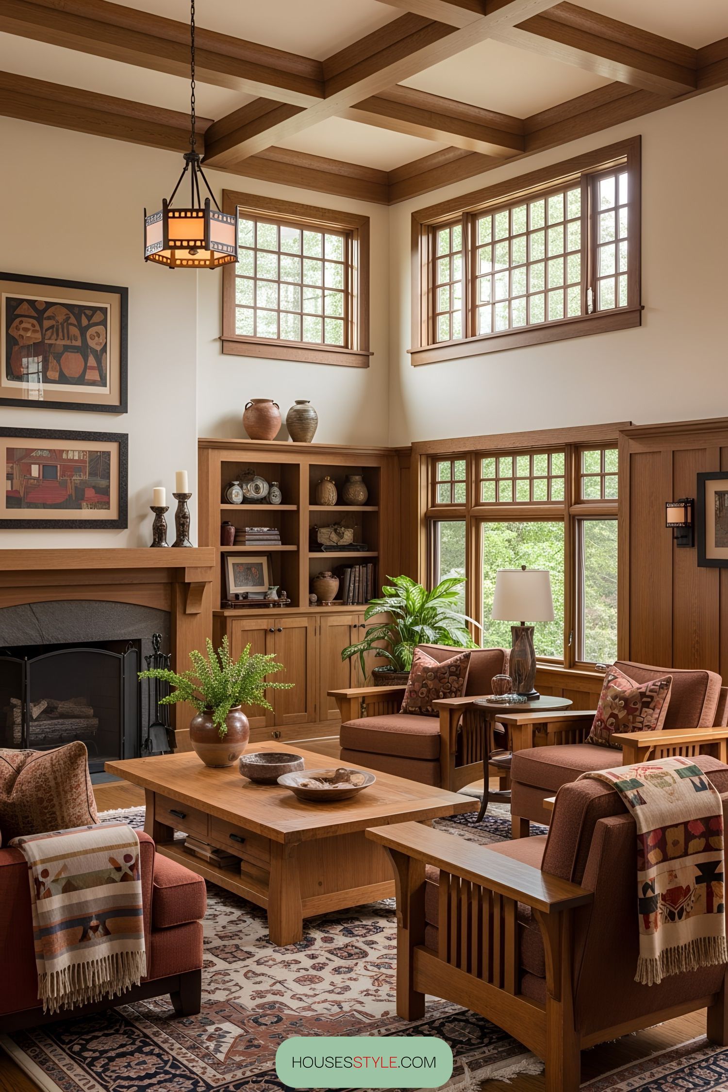 Cozy interior showcasing classic craftsman design
