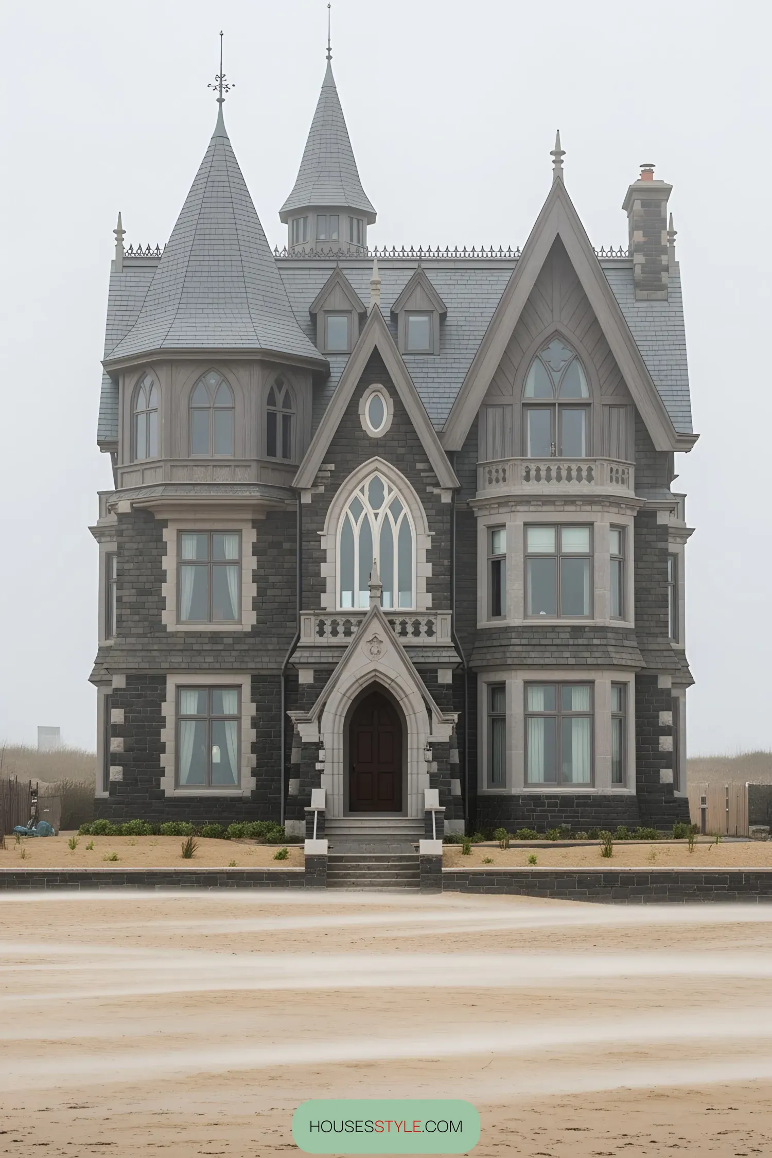 Gothic house with towers by the beach