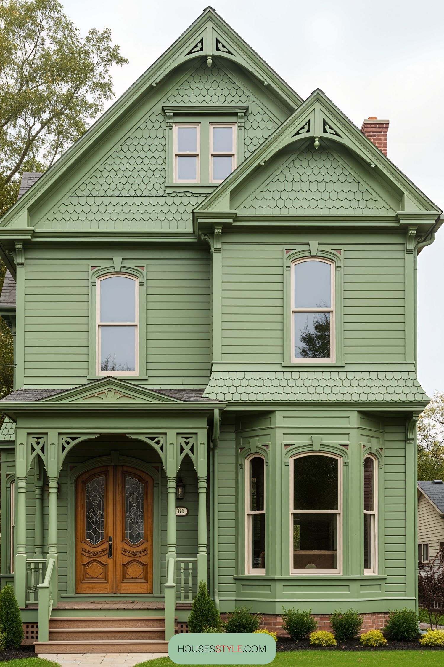 Victorian house with intricate green details