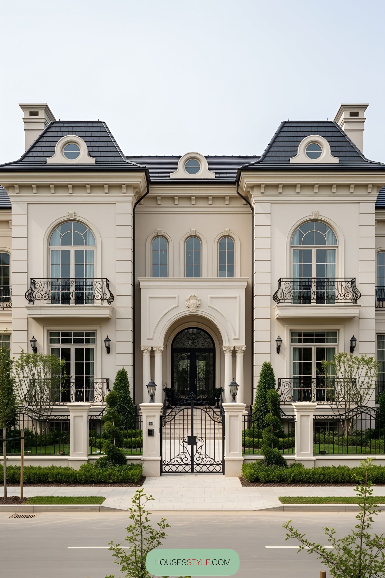 Elegant luxury villa with classic design and black iron accents
