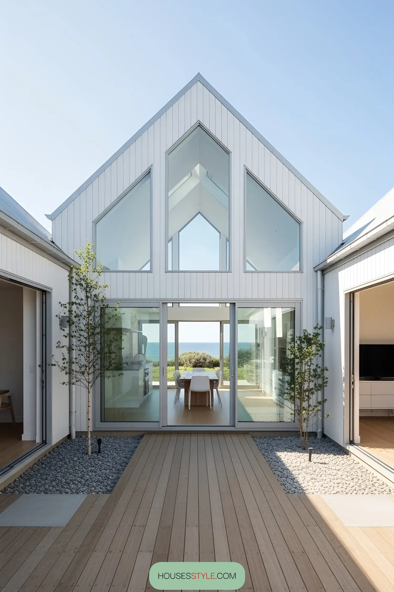 Modern coastal home with large windows and sleek design