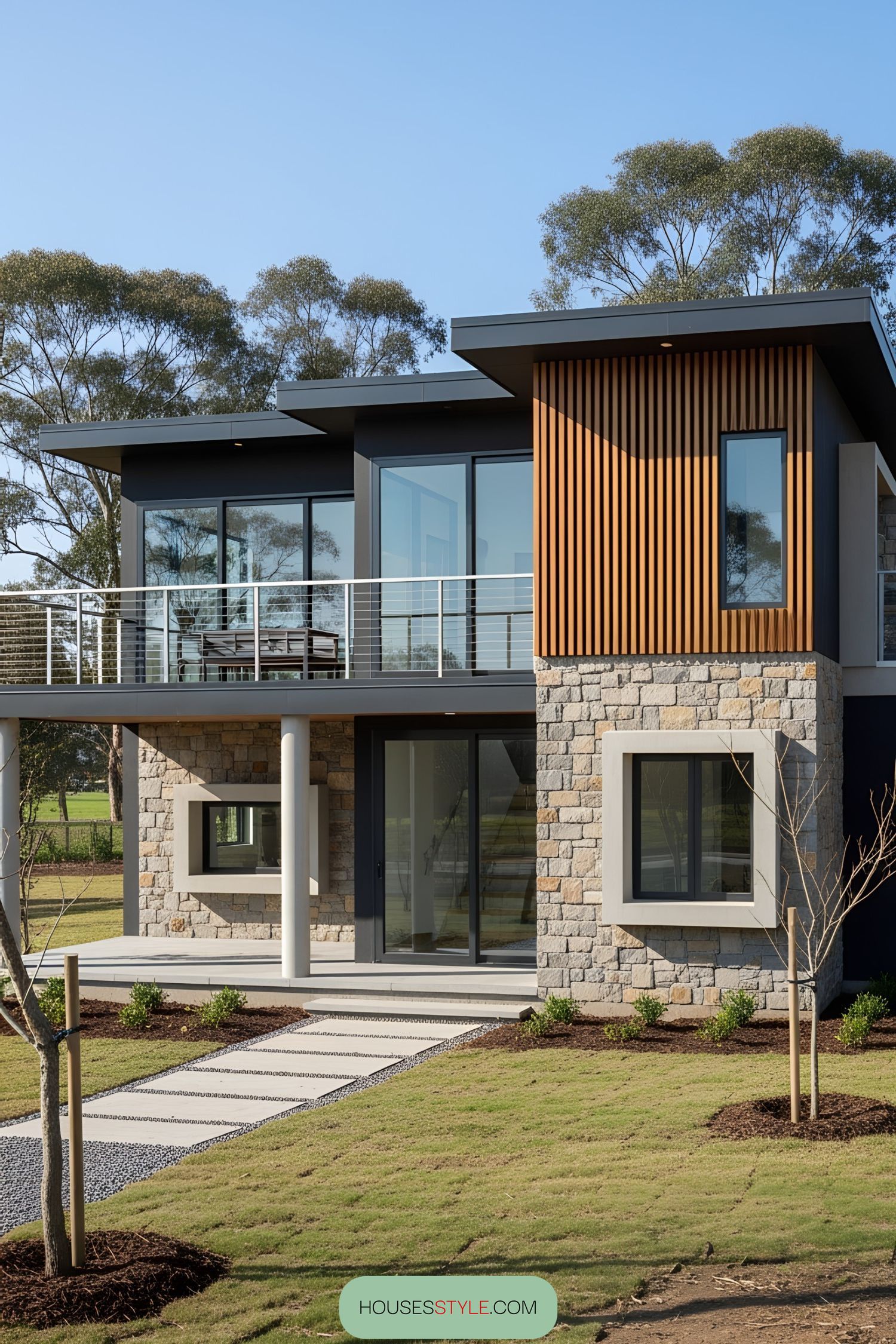Modern bungalow with stone facade and roof deck