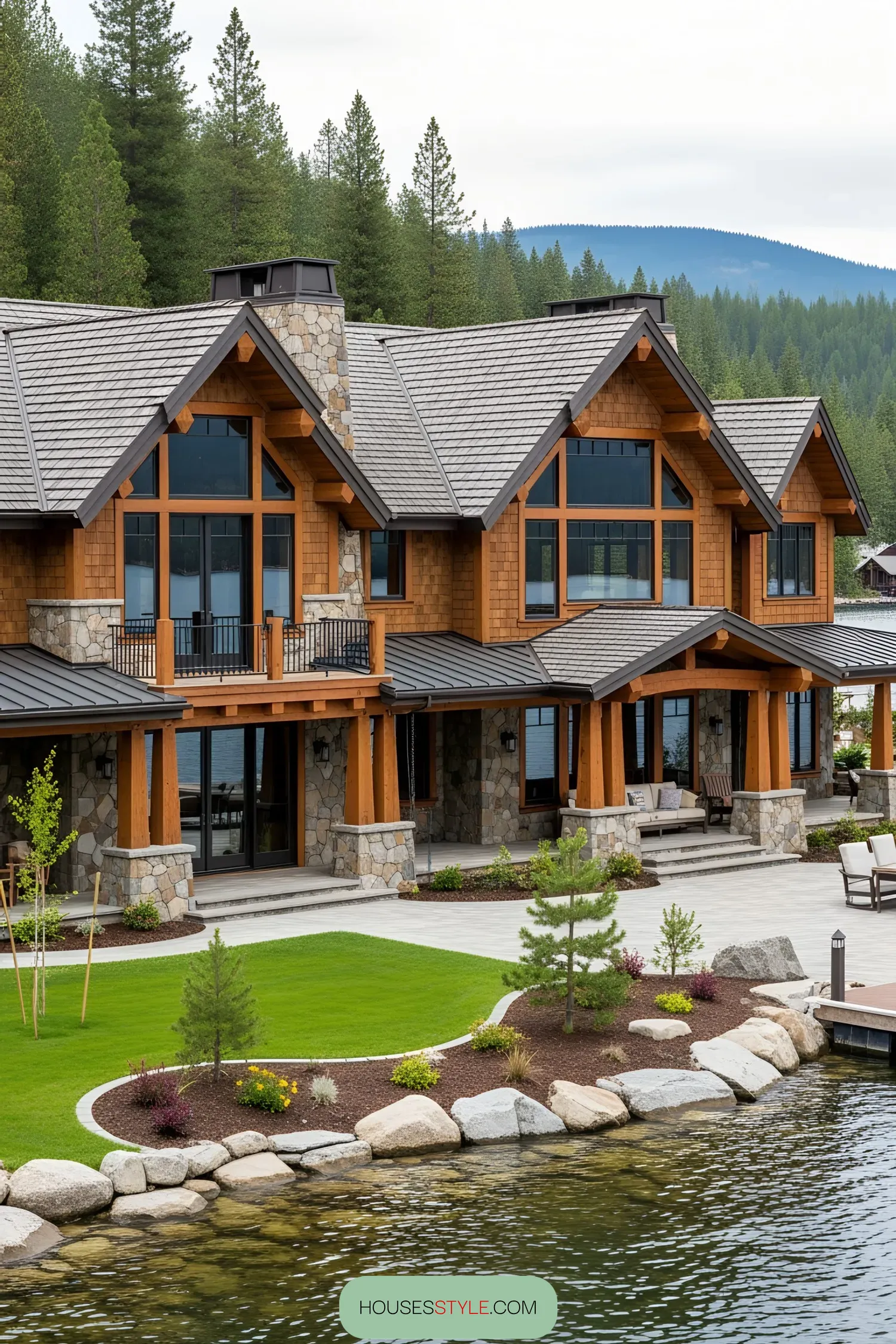 Elegant Wooden House by a Serene Lake