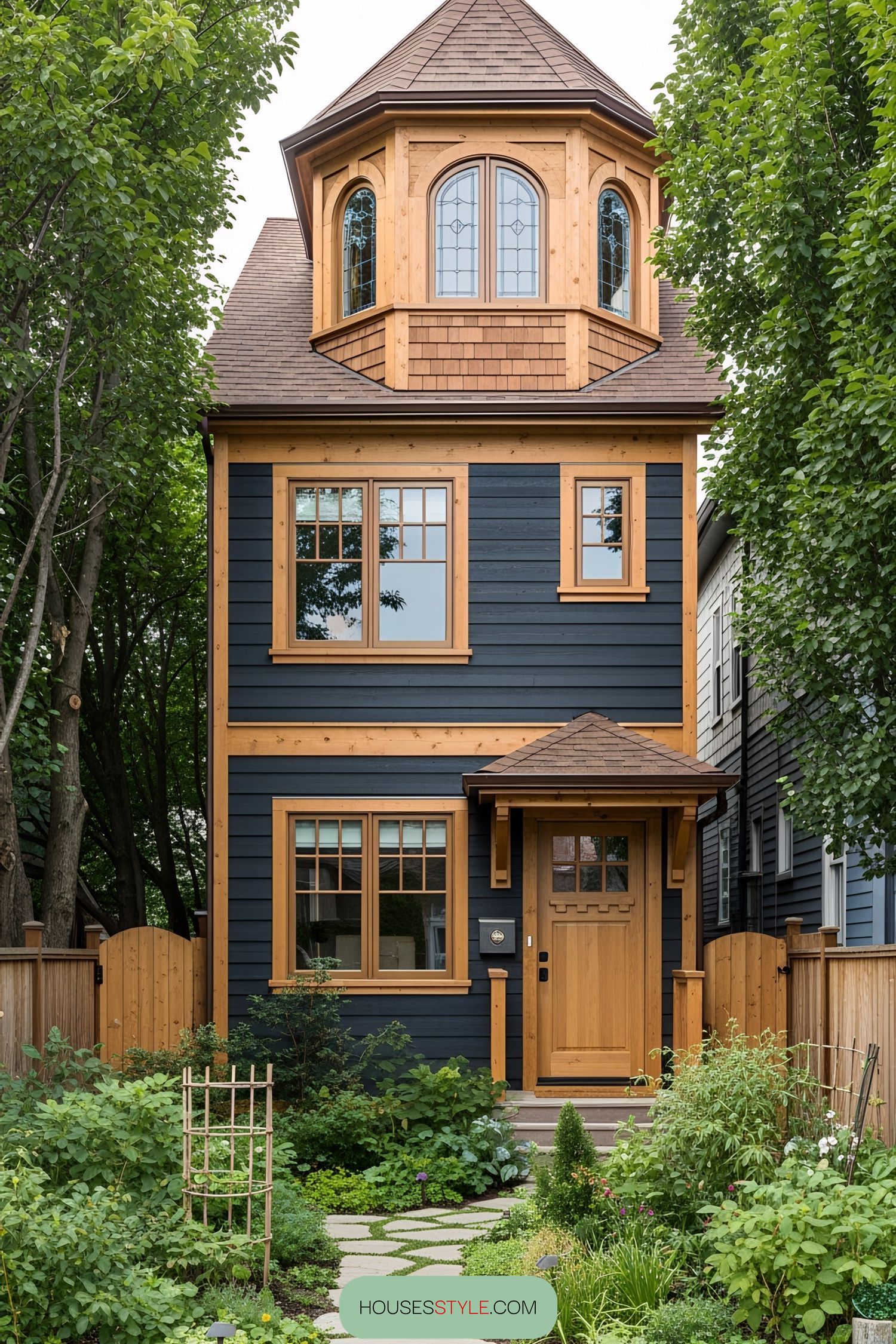 A charming small Victorian home with an octagonal turret