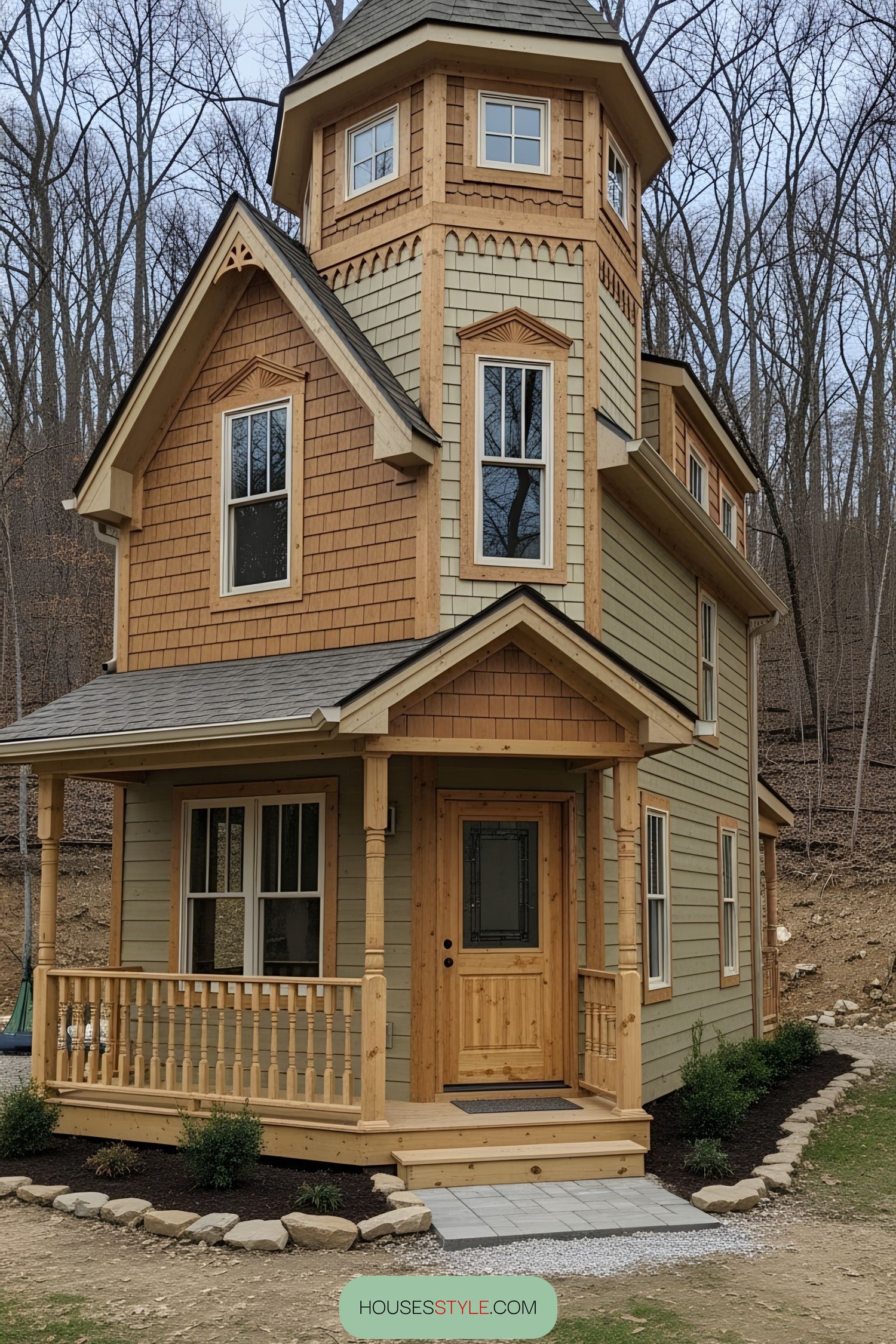 Charming tiny Victorian house with intricate wooden details