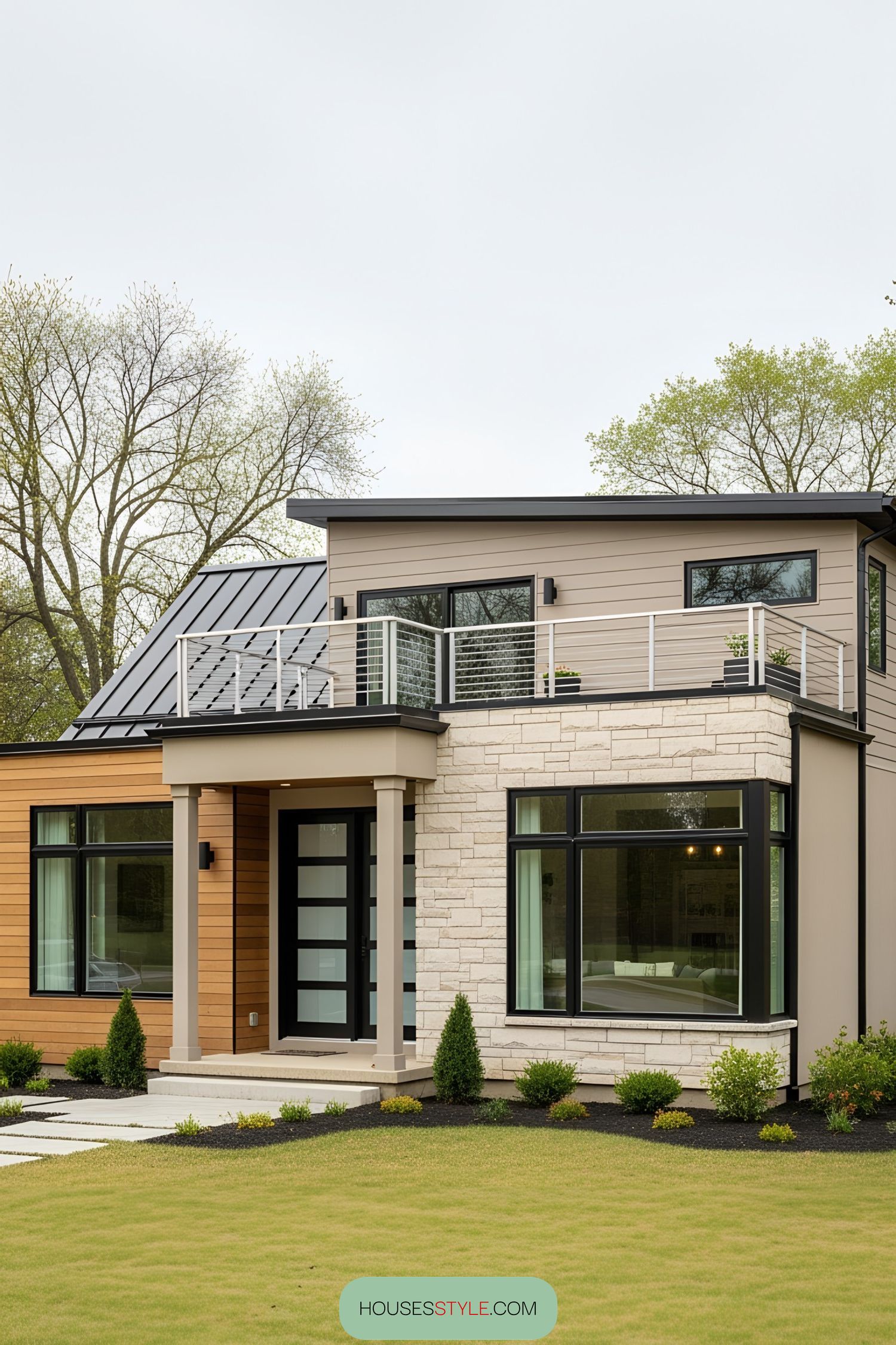 Modern bungalow with a roof deck and large windows