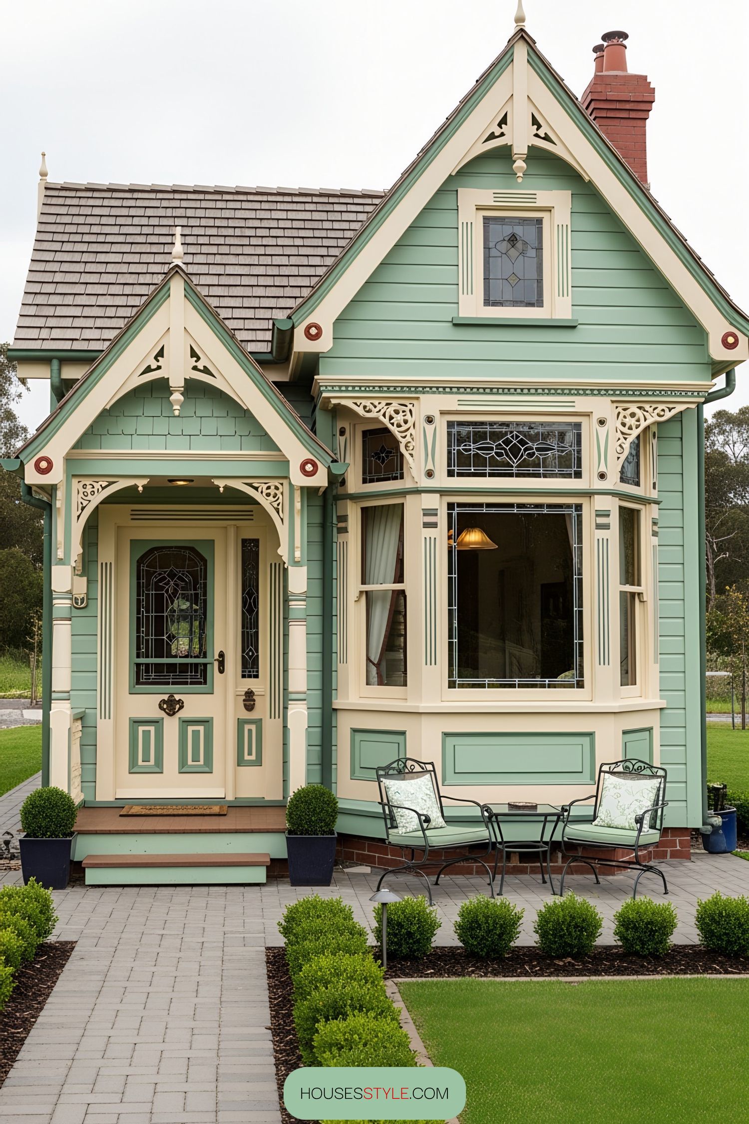 Quaint miniature Victorian house with intricate details