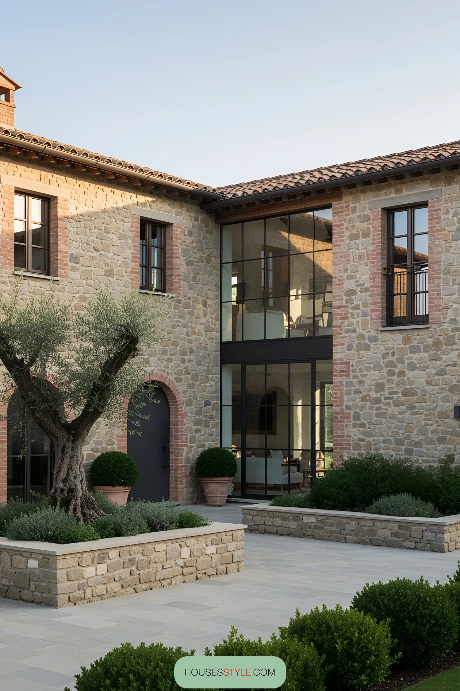 Modern Tuscan villa with stone exterior