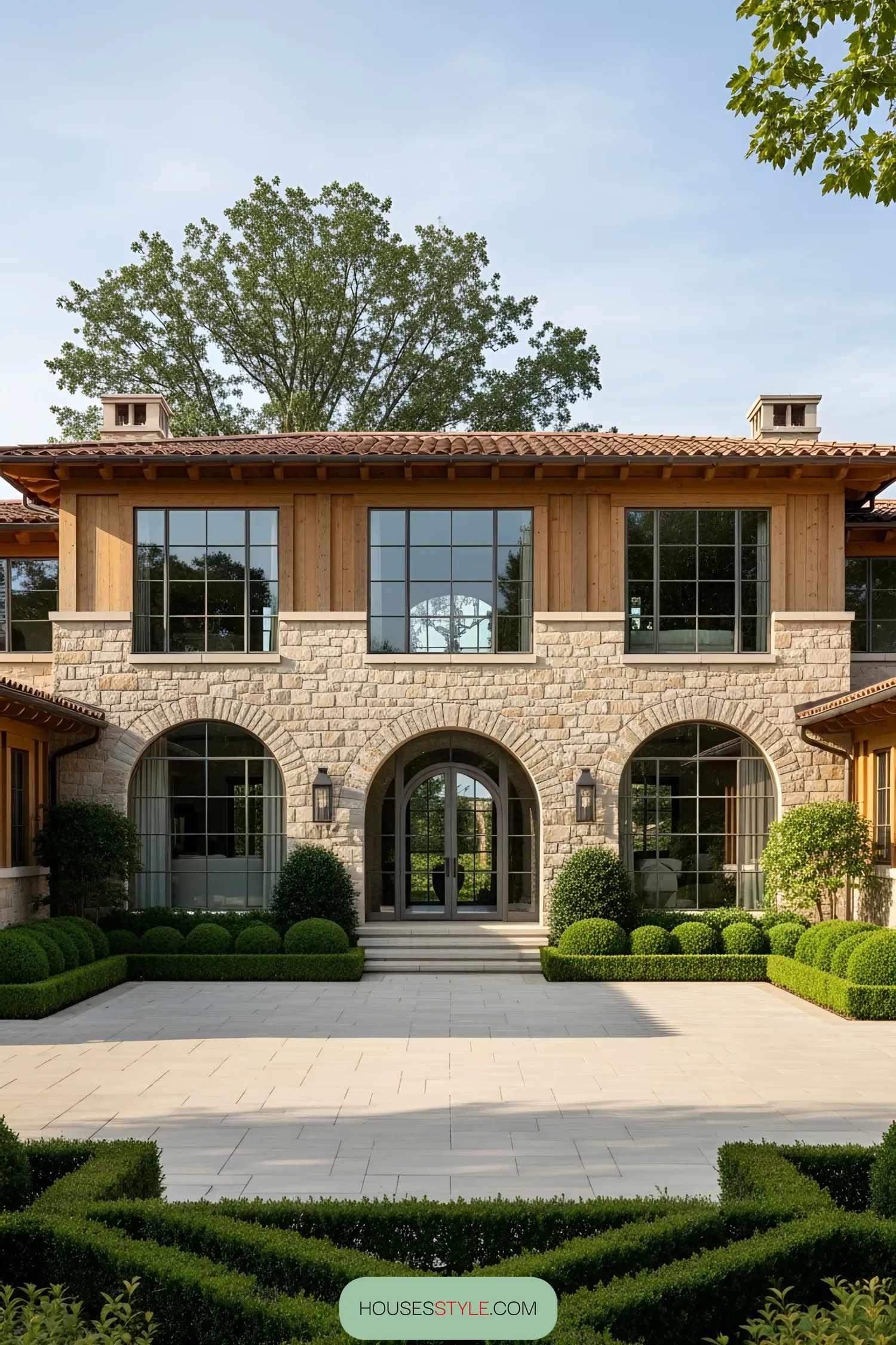 Grand Tuscan villa with large windows and arches