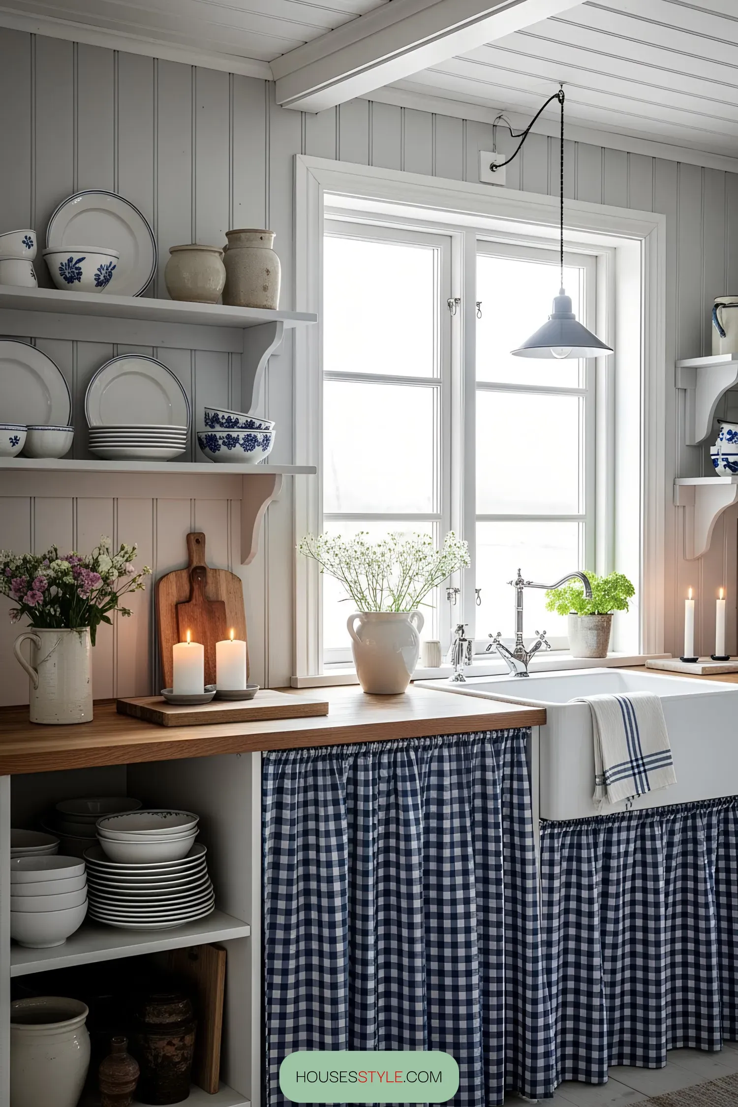 A quaint Swedish kitchen with a cozy windowsill