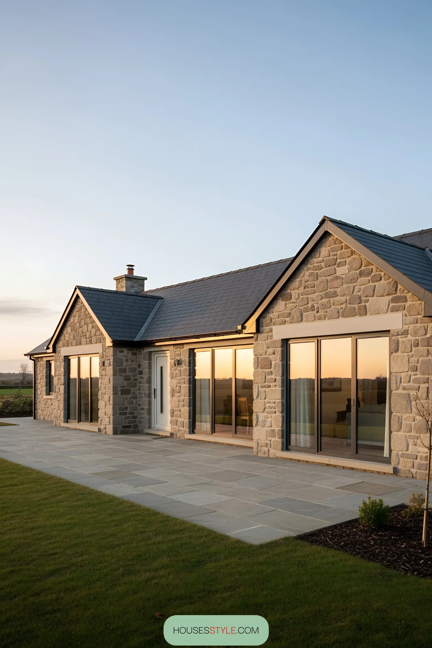 Irish bungalow with stone facade and large windows