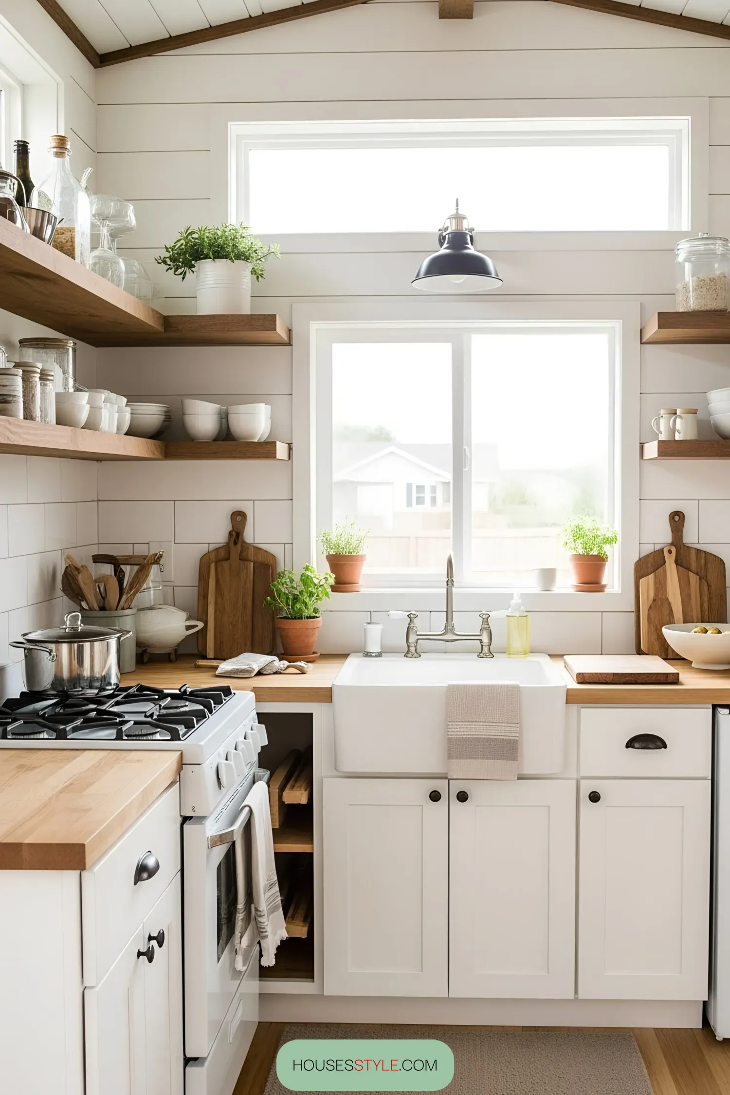 A quaint kitchen bathed in natural light with wooden accents