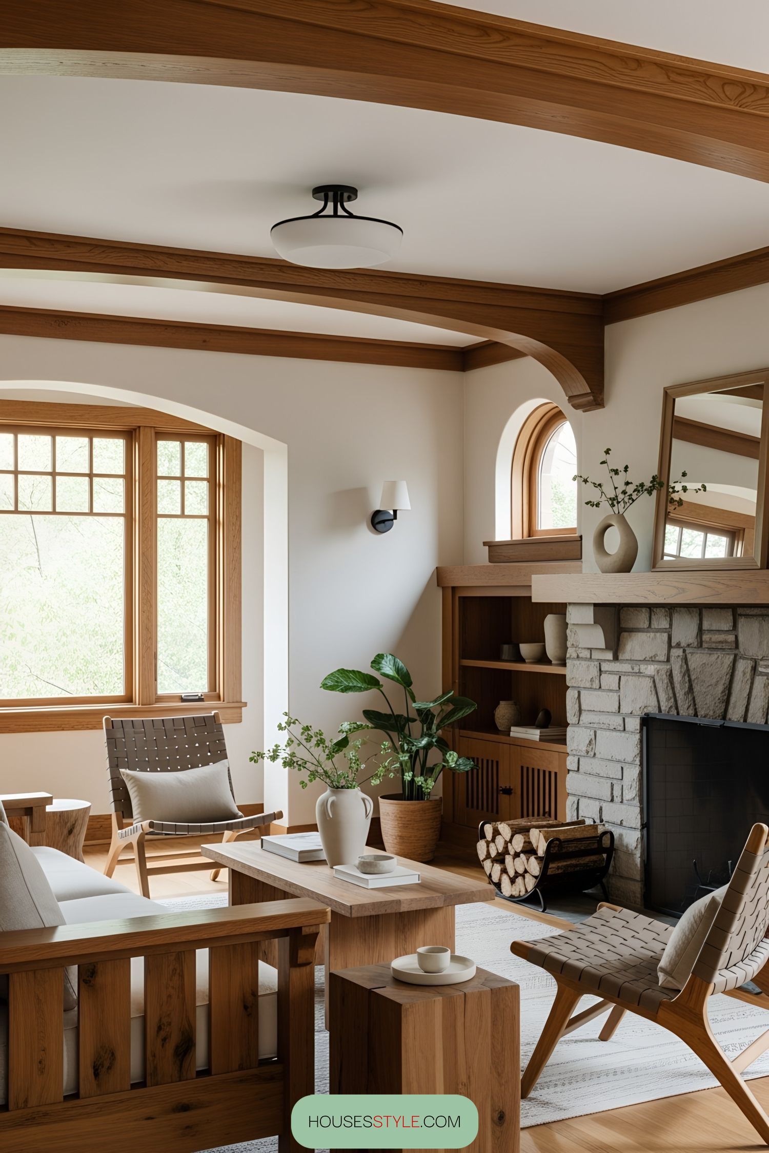 Inviting craftsman living room with wooden accents
