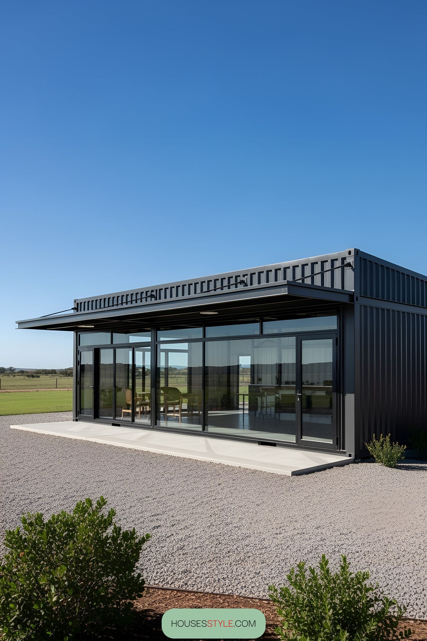 Sleek container workshop with large glass walls