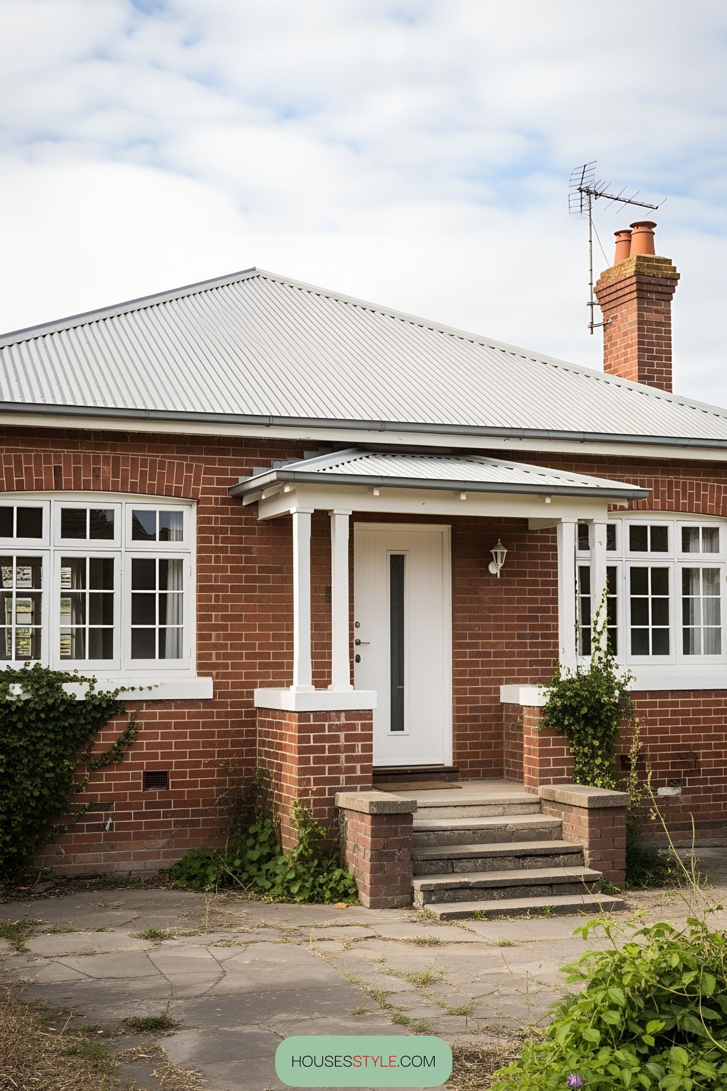 Cozy brick house with white-framed windows