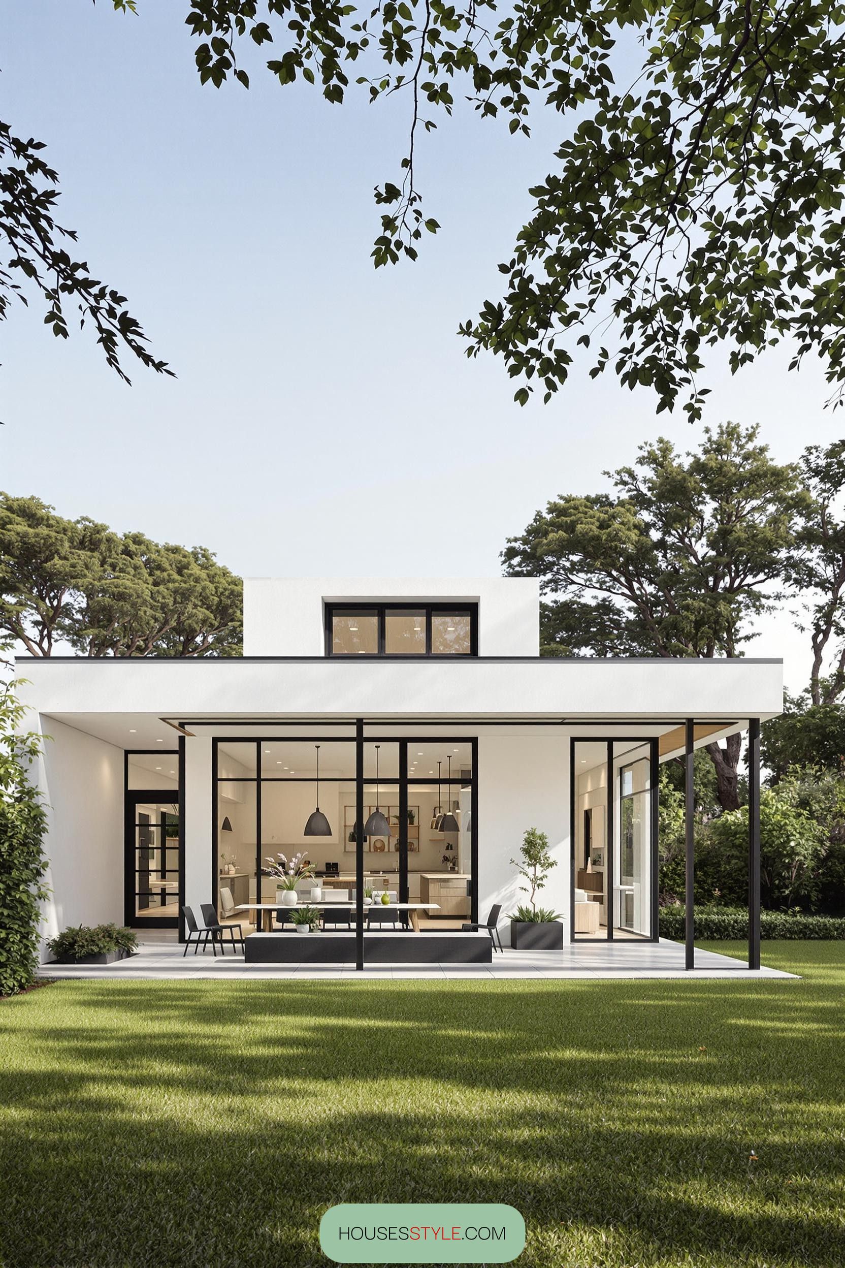 Sleek minimalist bungalow with floor-to-ceiling windows