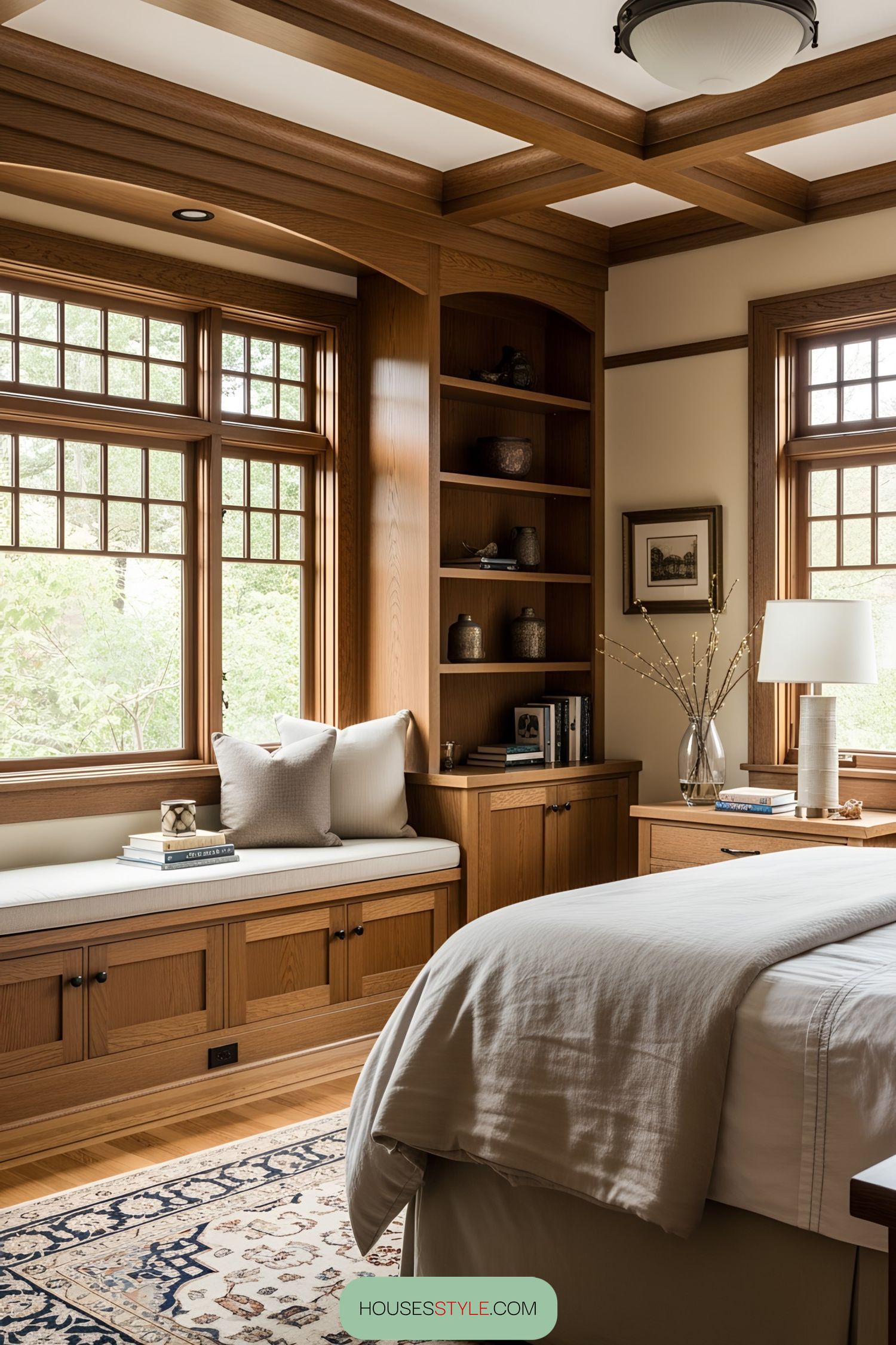 Cozy nook with craftsman charm, featuring built-in shelves and wood trim