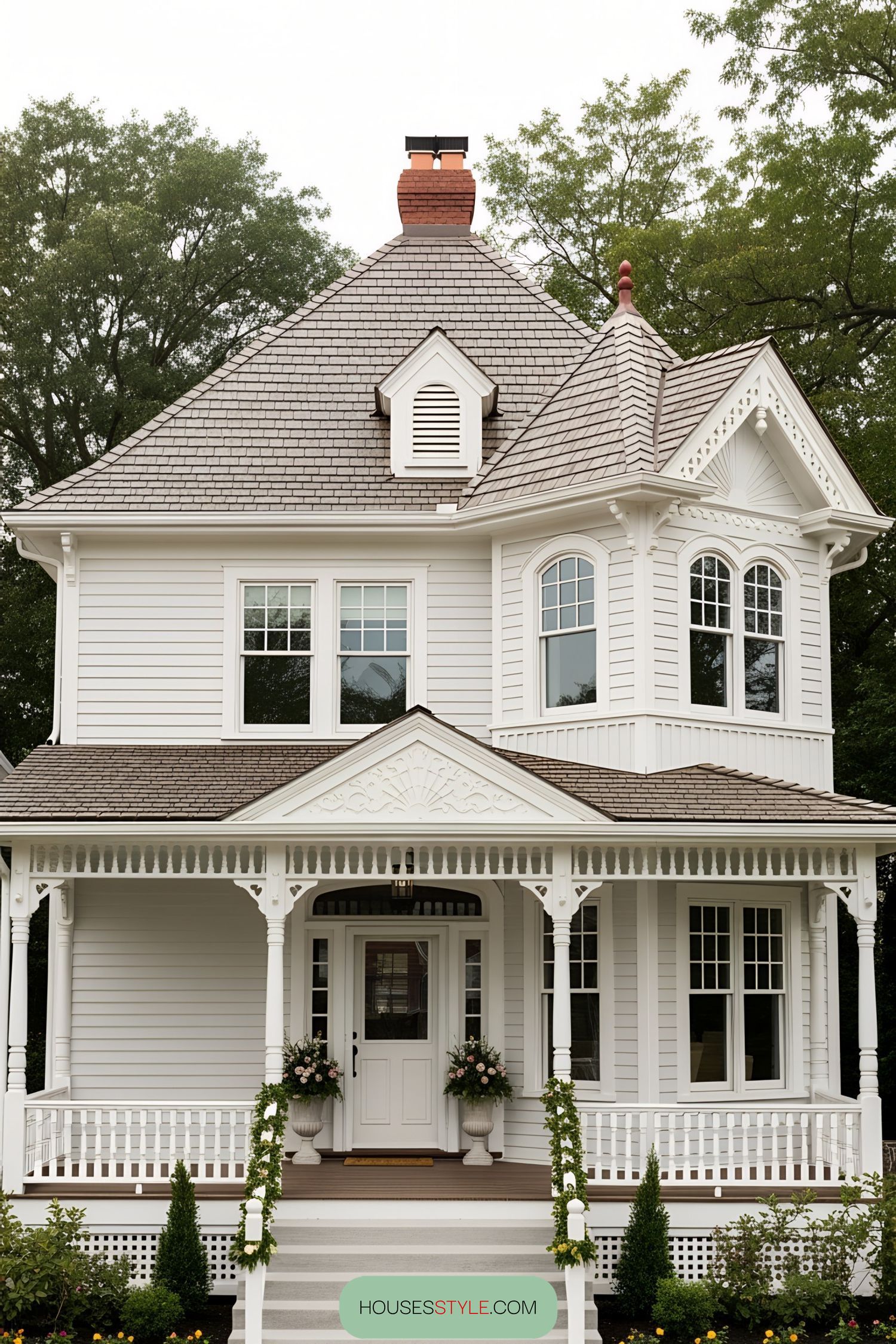 White and Grey Victorian House with Porch