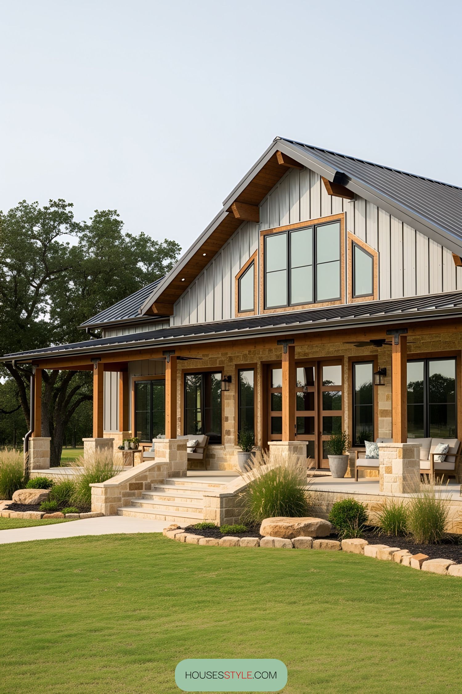 Inviting porch with expansive barn-style design