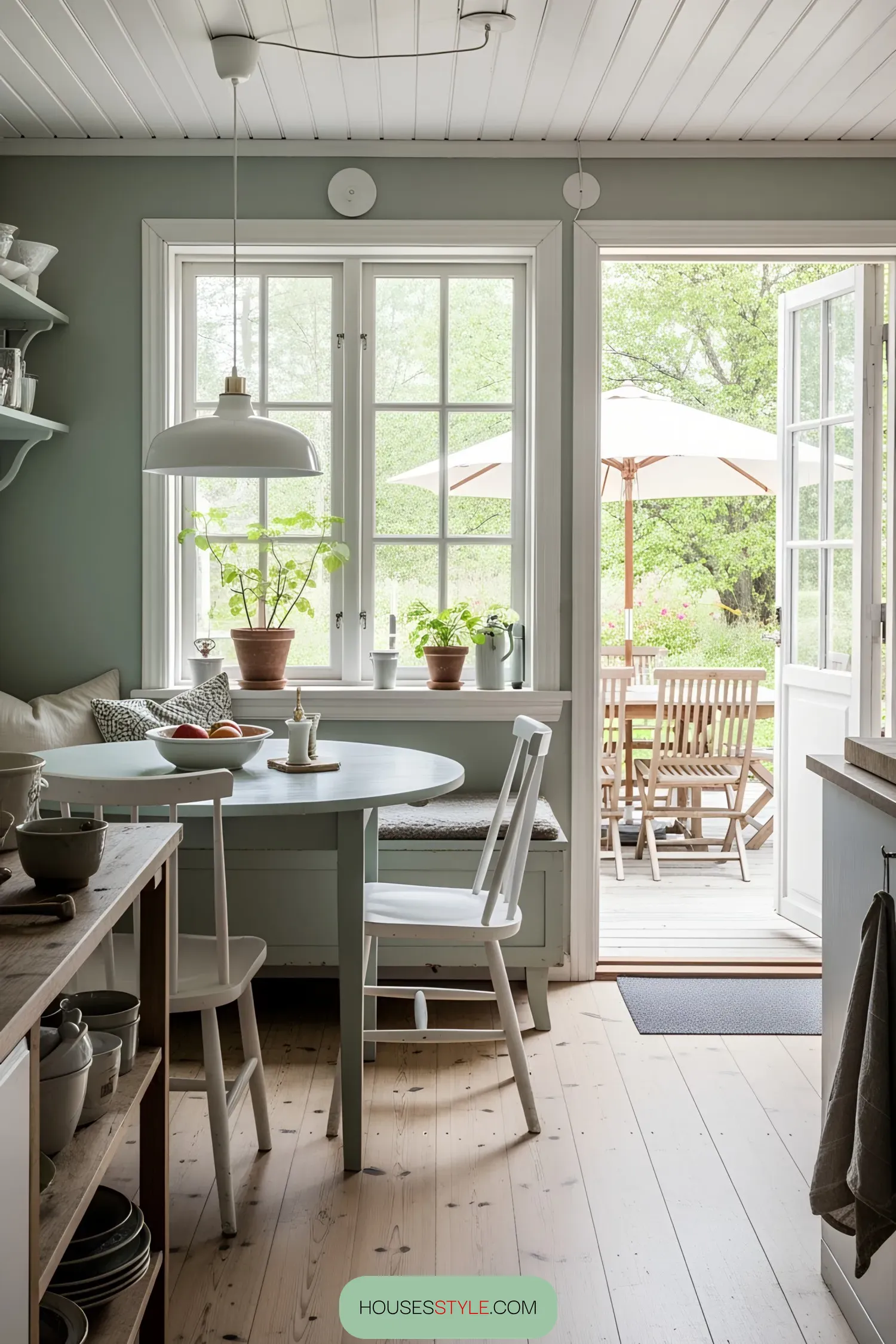Bright kitchen with a view to a cozy patio