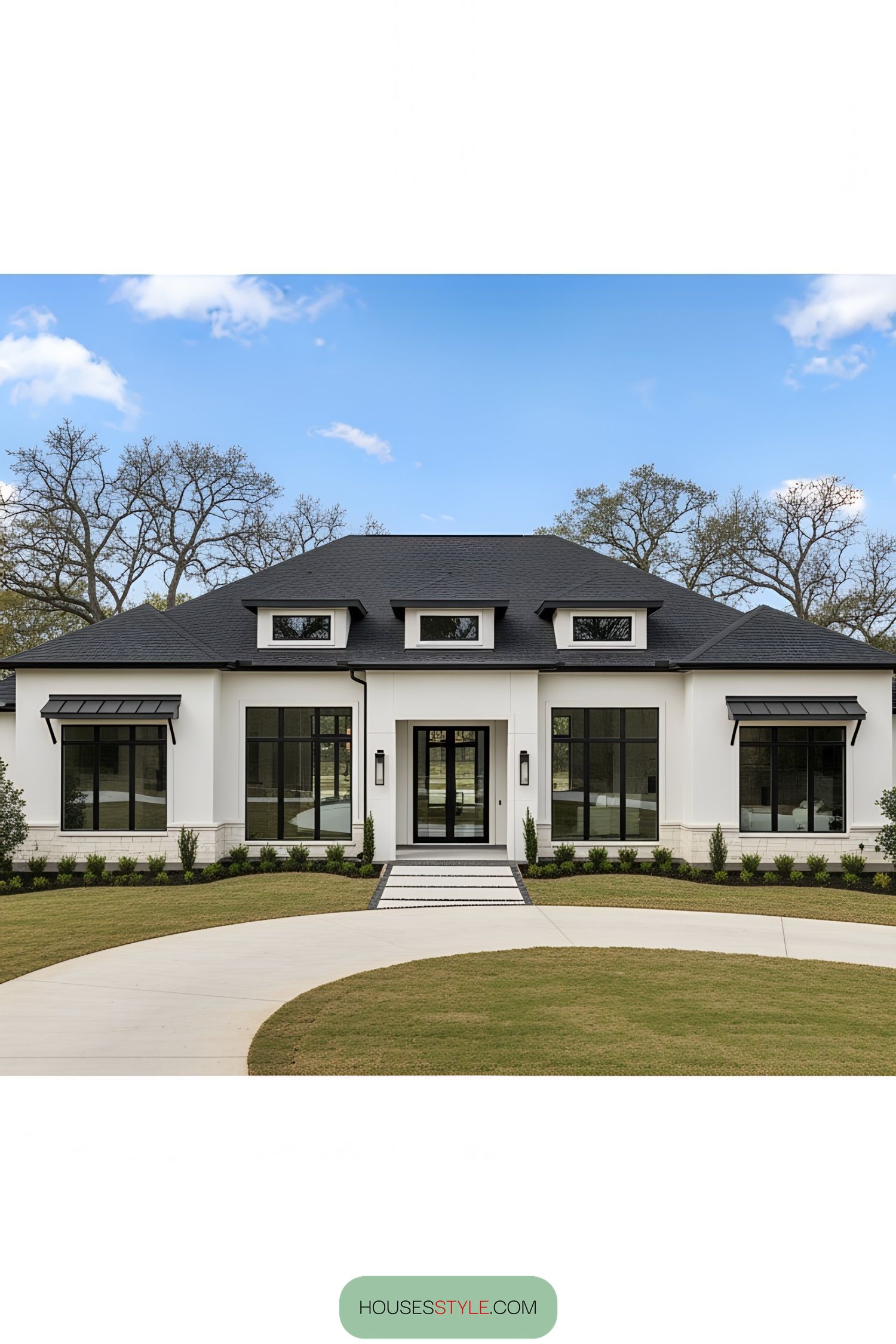 One-story luxury home with a sleek exterior