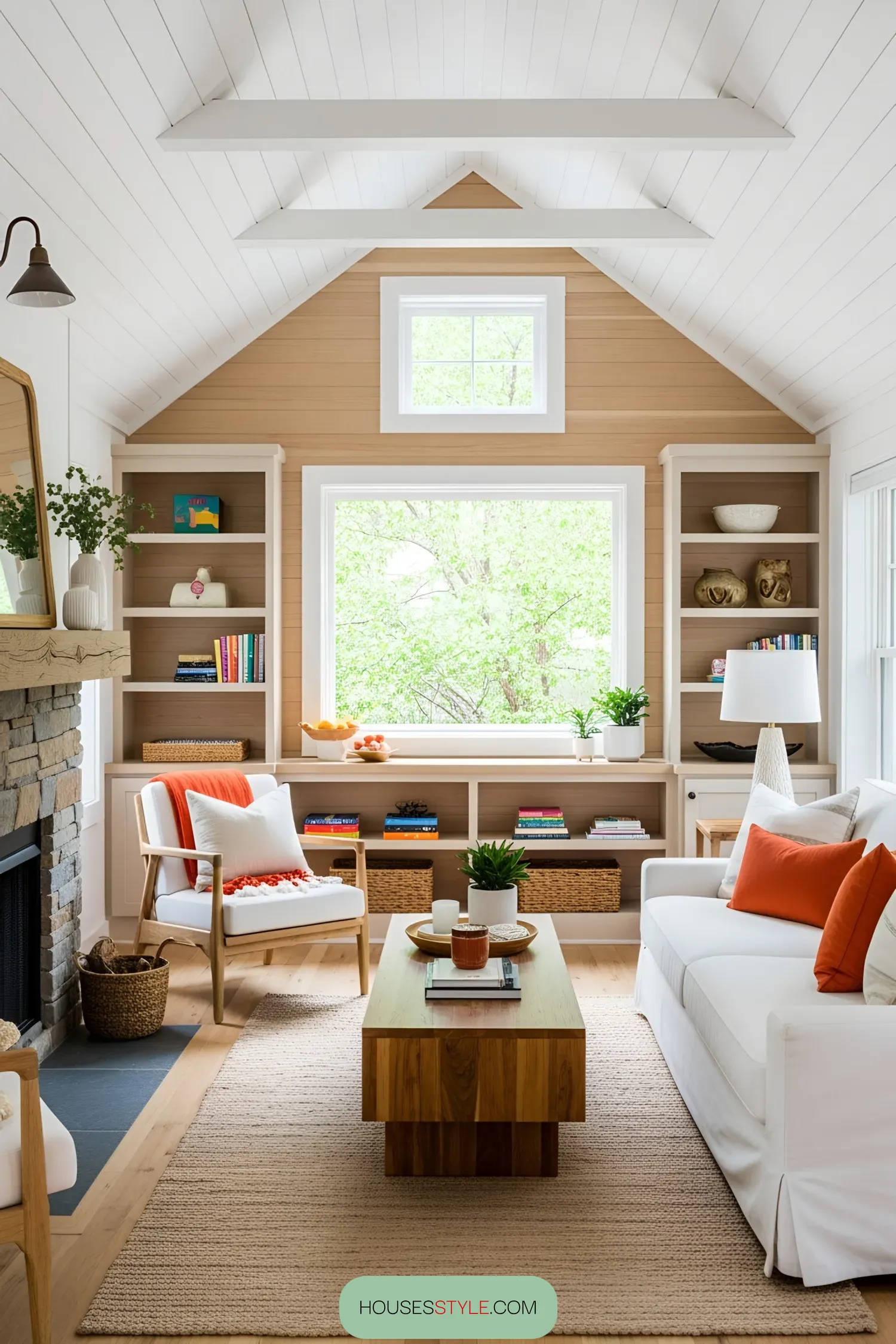 Modern rustic cottage living room with wooden elements