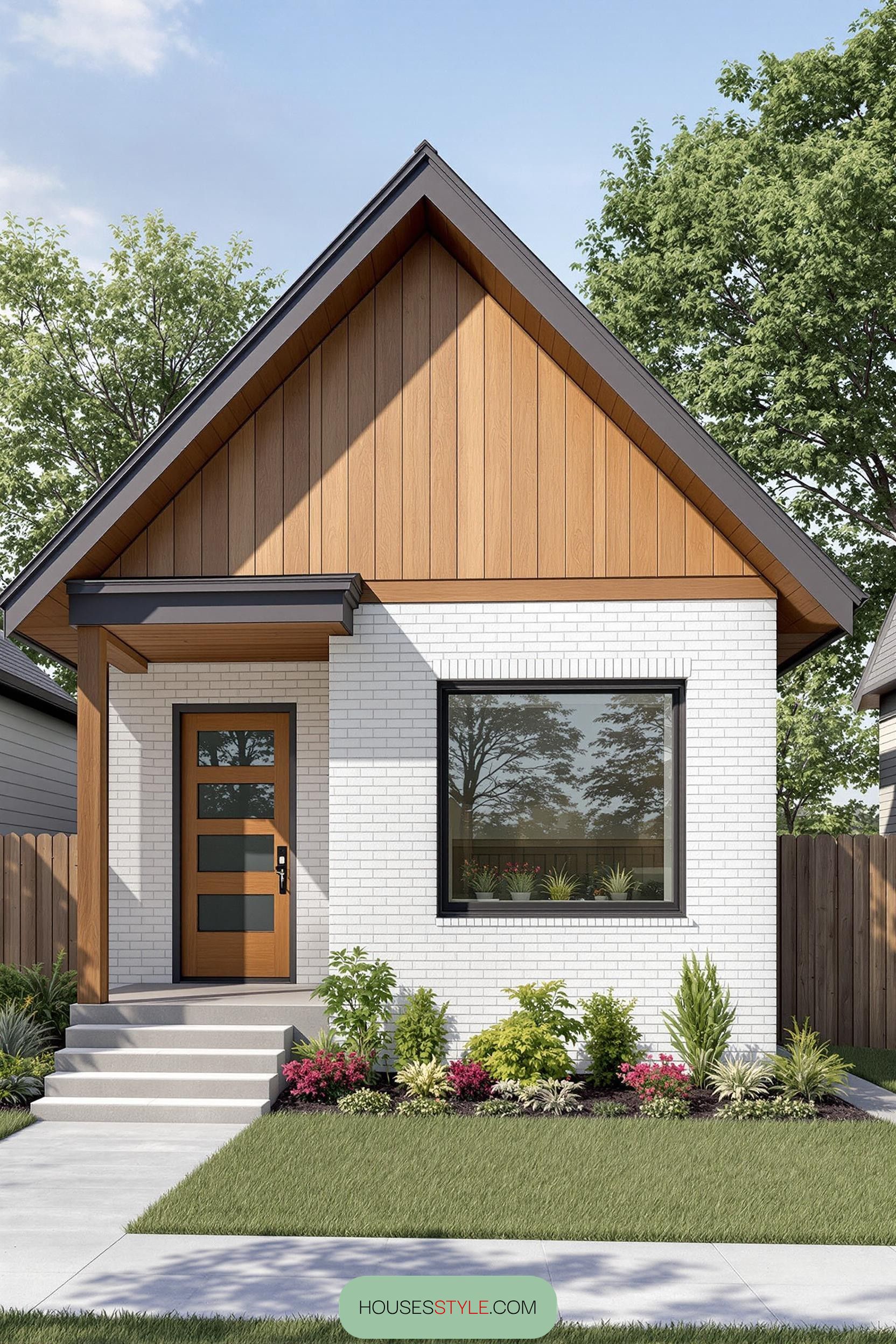 Sleek minimalist bungalow with wooden and white accents