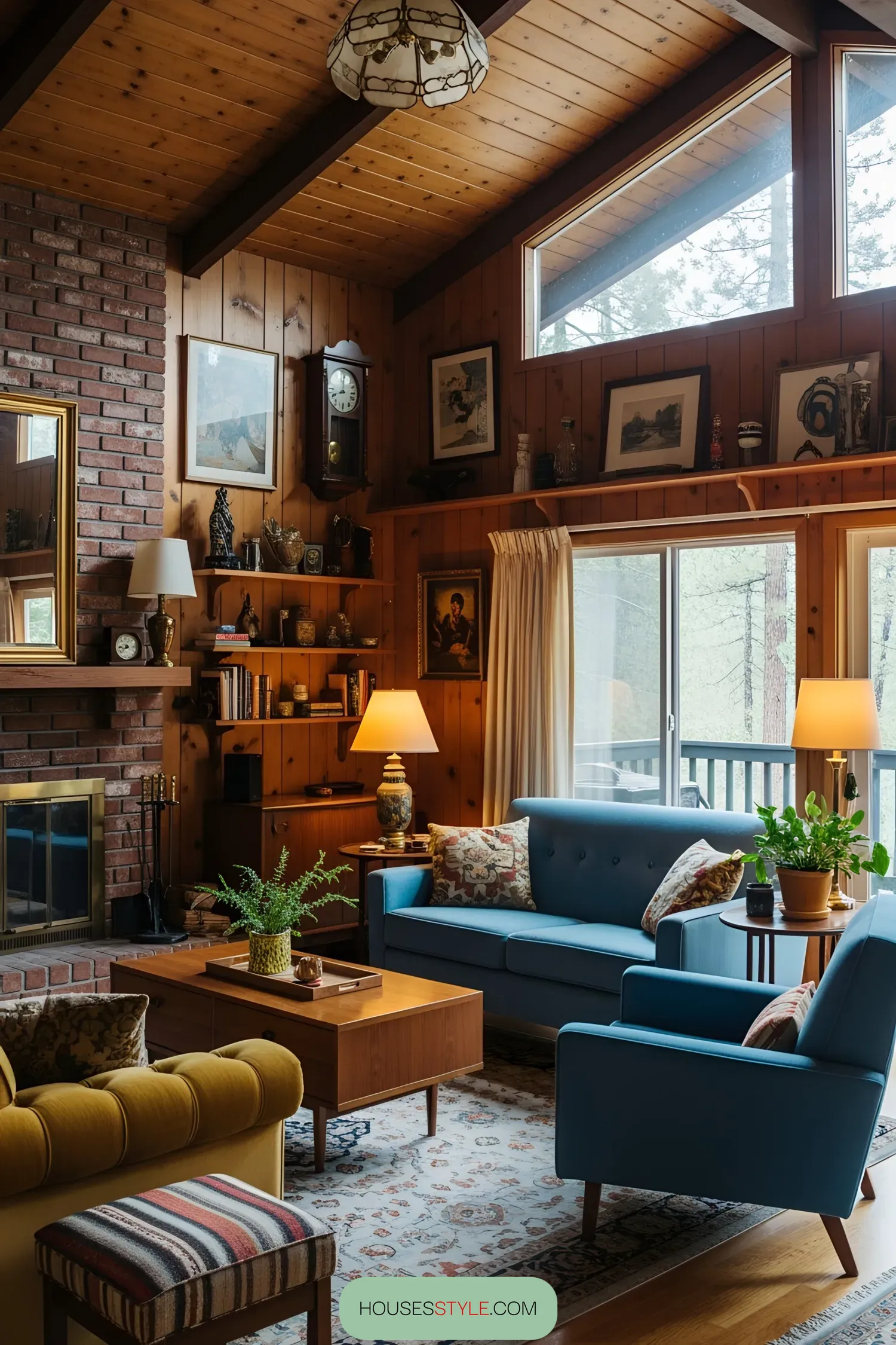 Charming log cabin living room with vintage decor