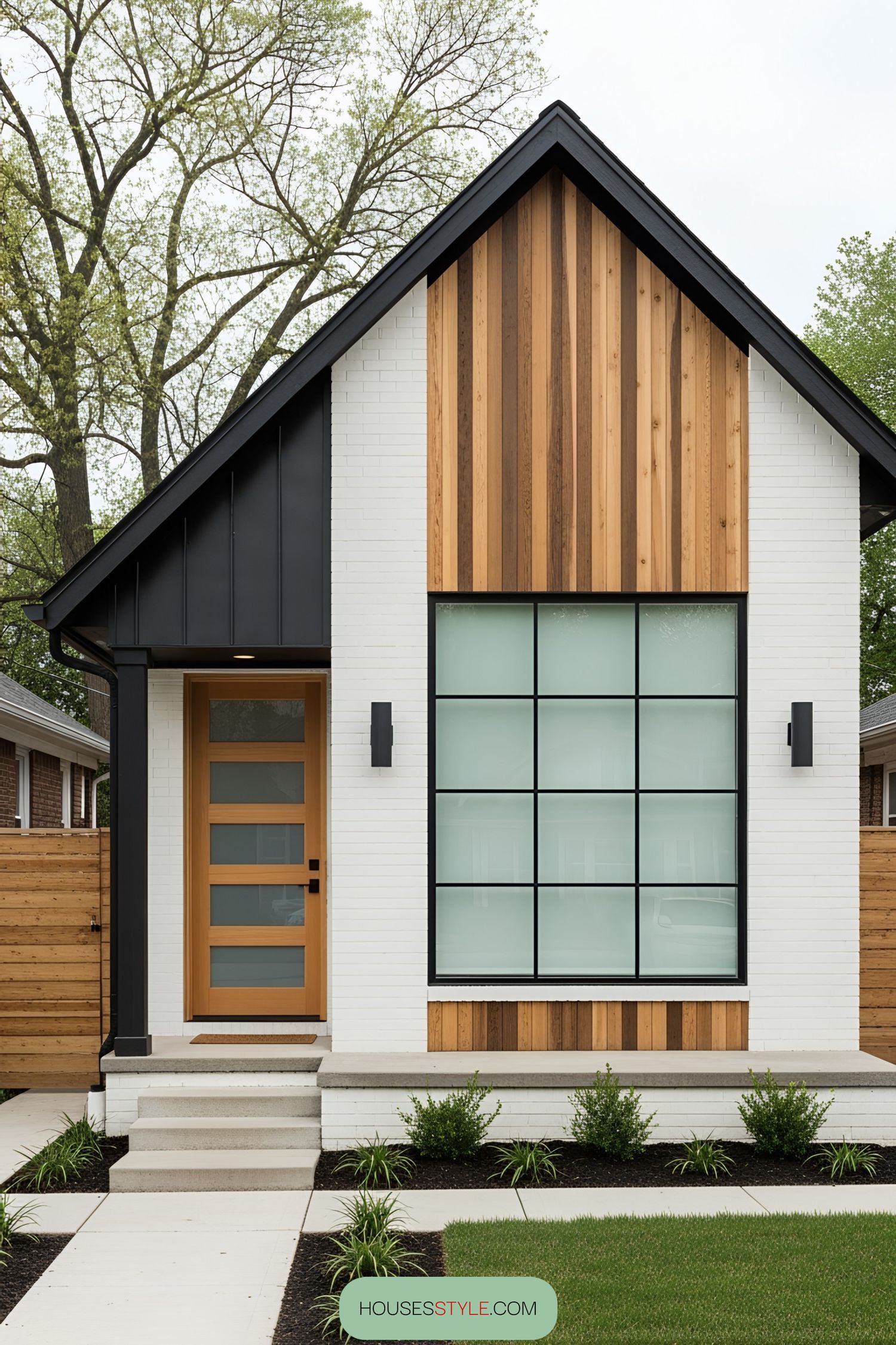 Sleek minimalist bungalow with wood accents