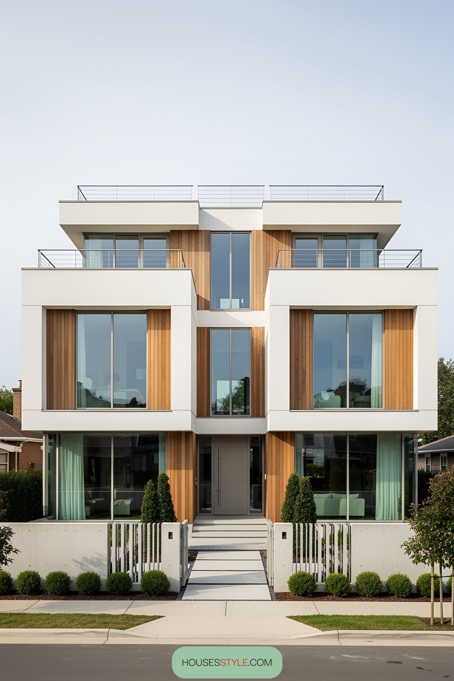 Stylish modern duplex with wooden accents and large windows
