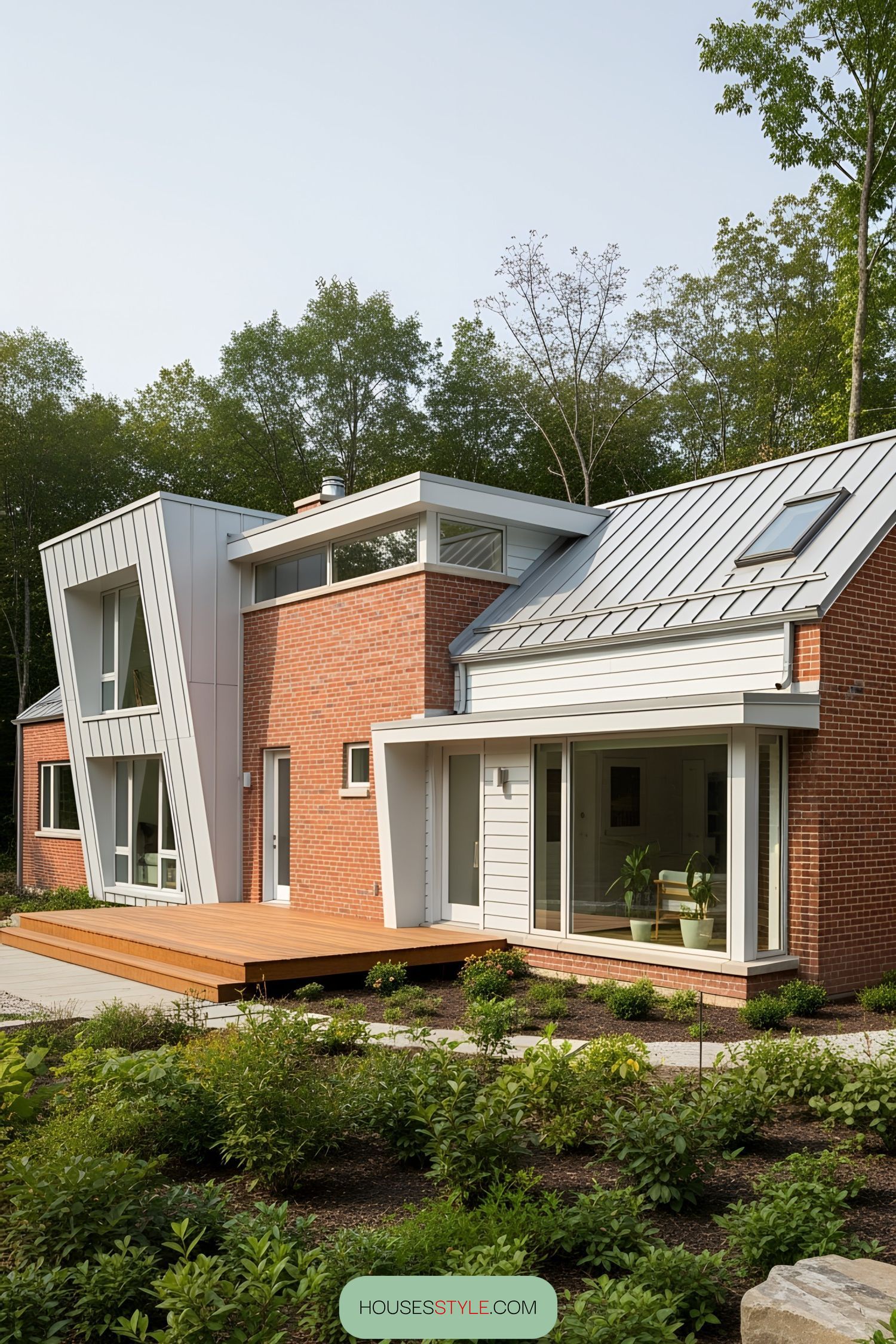 Contemporary brick bungalow with lush garden