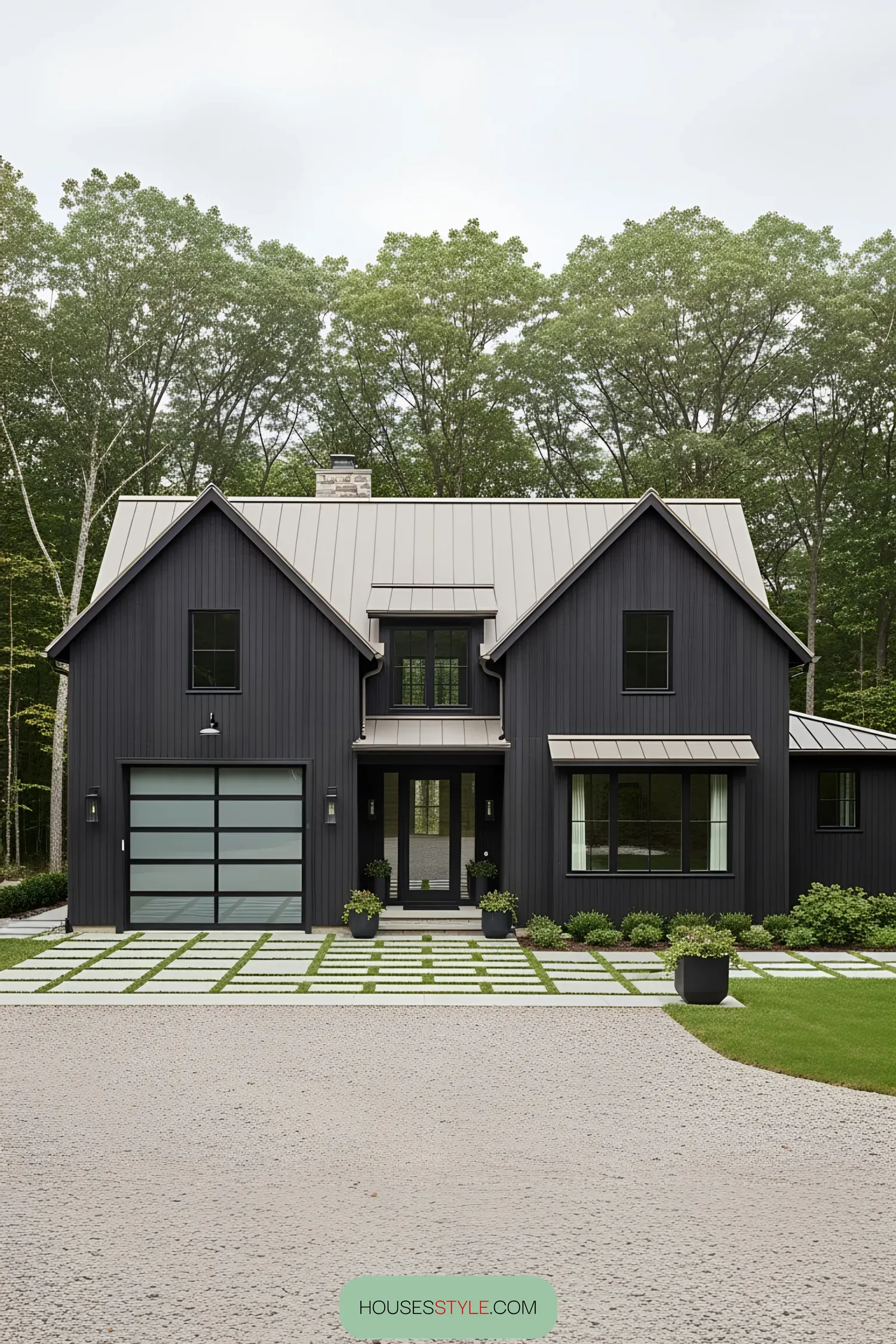 Modern farmhouse with glass garage door