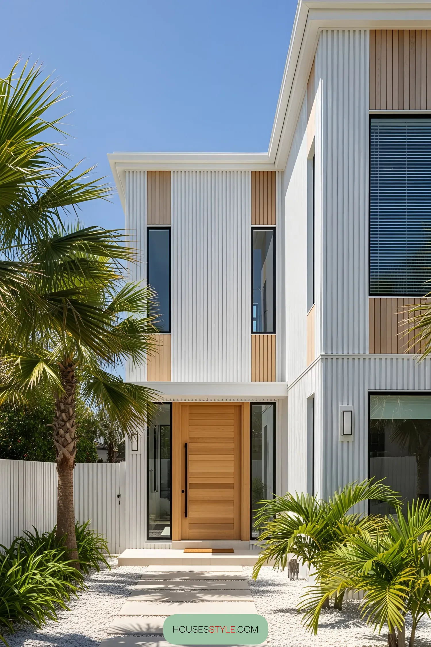 Stylish coastal exterior with palm trees