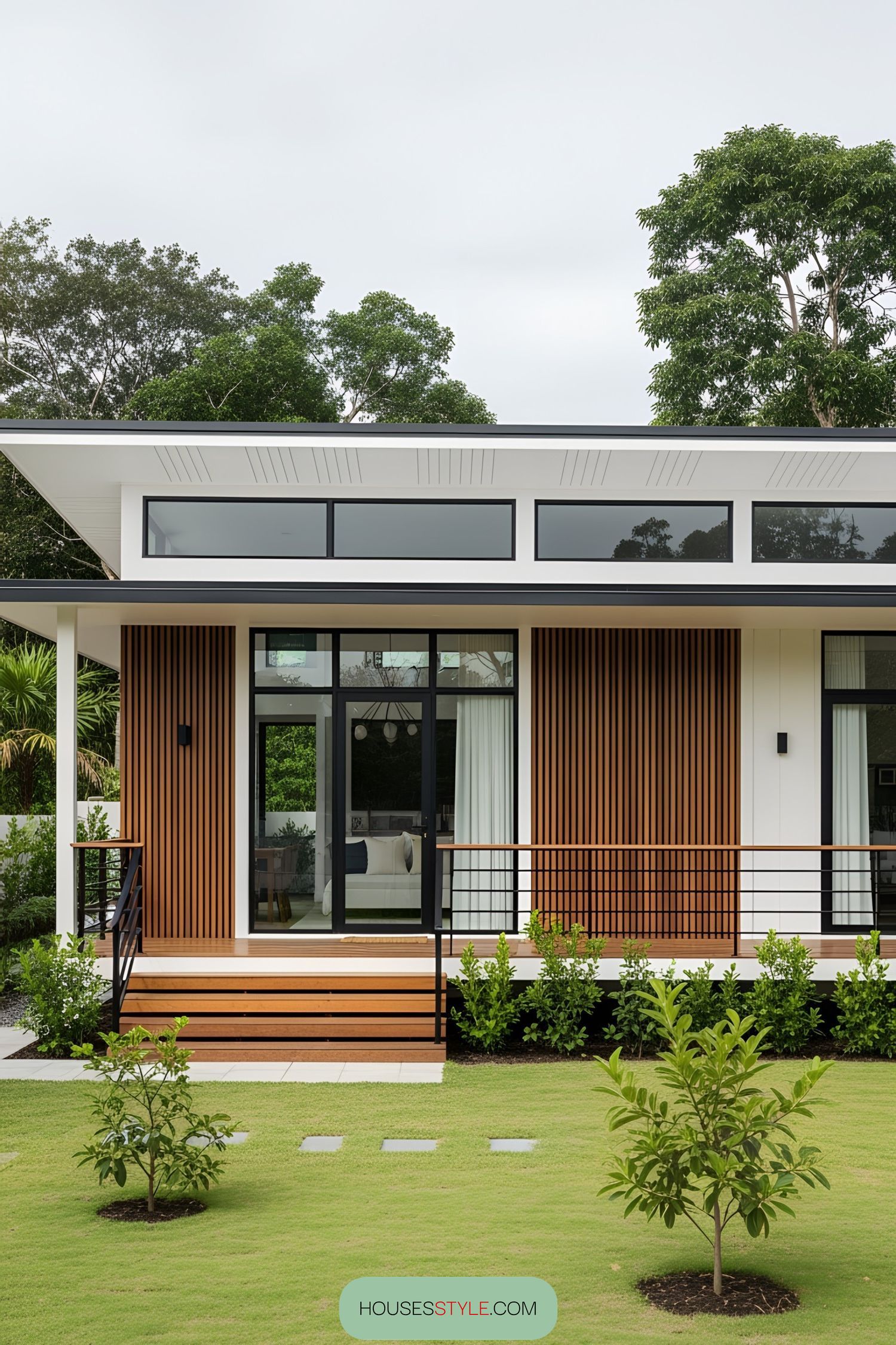 Minimalist bungalow with clean lines and lush greenery